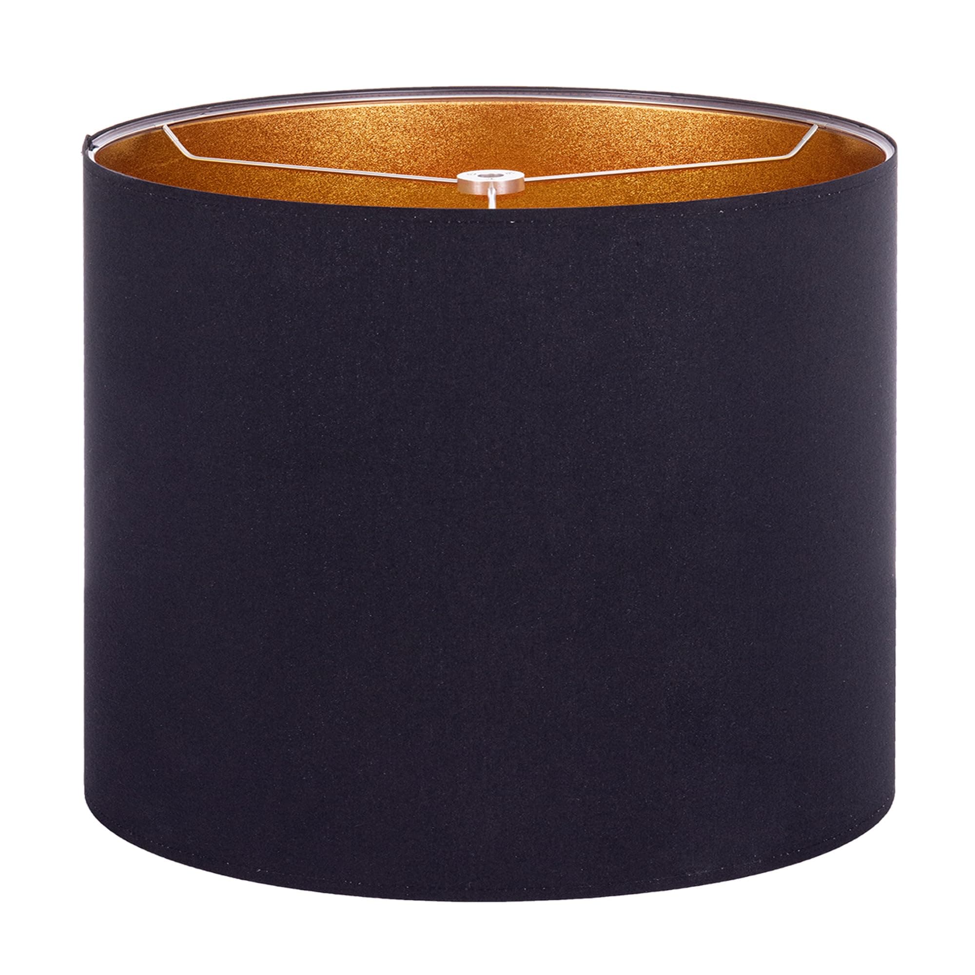 Wellmet Self-assembly Lampshade, BlackGold, 16" Top x16" Bottom x12" High, Drum Lampshade for Table Lamp, Bedside Lamp, Floor Lamp, Fabric Replacement Lamp Shade Classic Modern Style, Spider Fitter