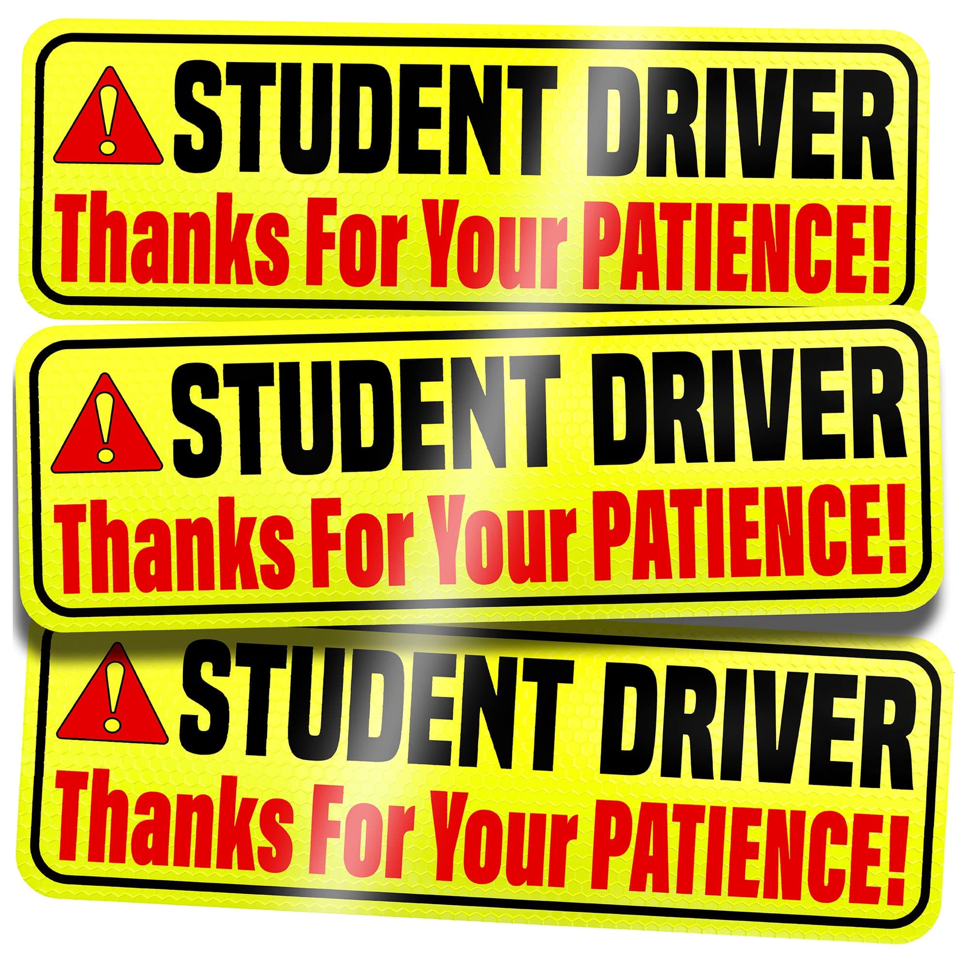Student Driver Magnet for Car - EXTRA STRONG HOLD - 9.72" by 3.24" - 3 Pack - Essential Magnetic New Driver Sticker Signs - Remind Others to Please Be Patient - Bright & Reflective Sign for Rookies