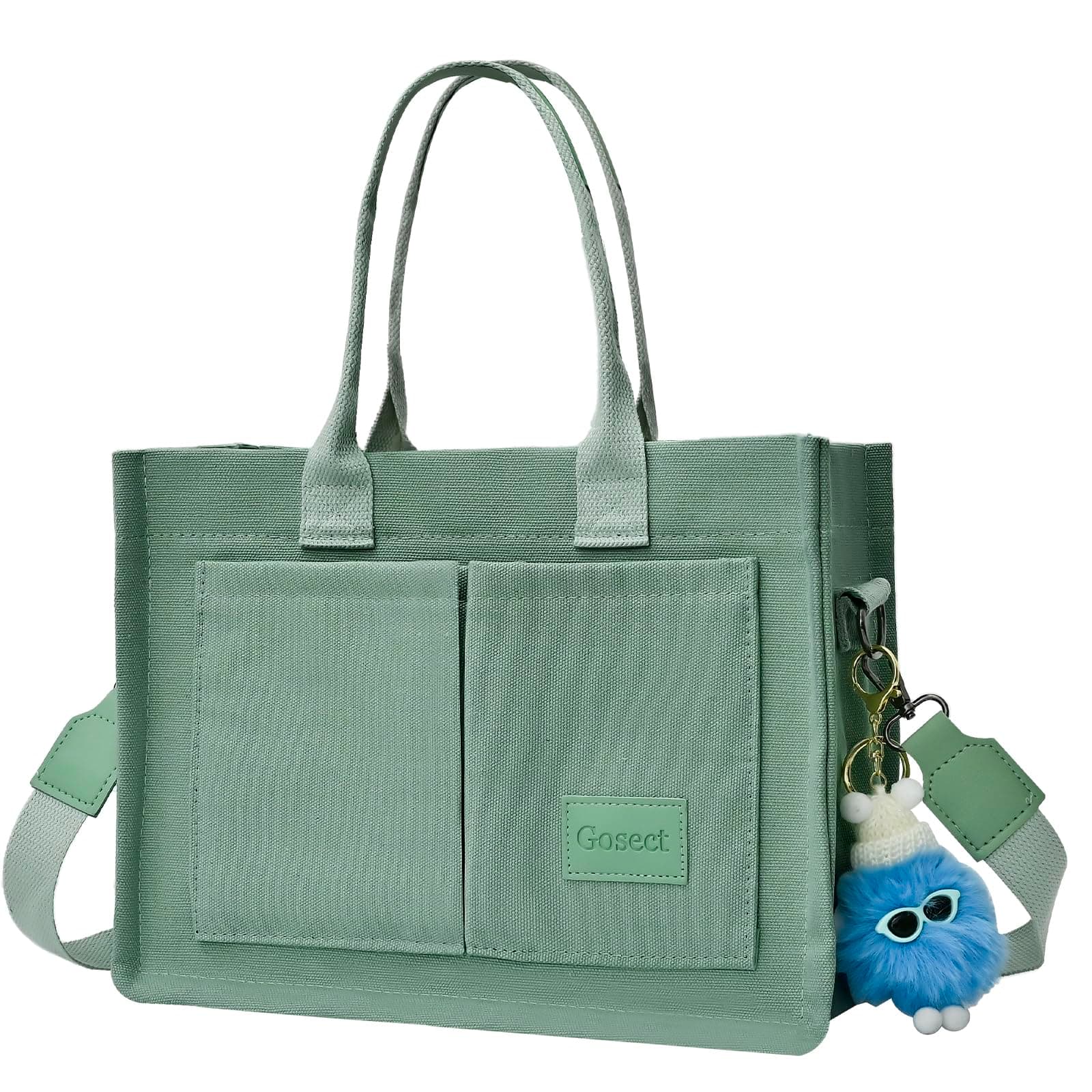 Canvas Tote Bag for Women With Pockets, Laptop Work Crossbody Purses Everything Shoulder Tote Bag Everyday Satchel Handbags