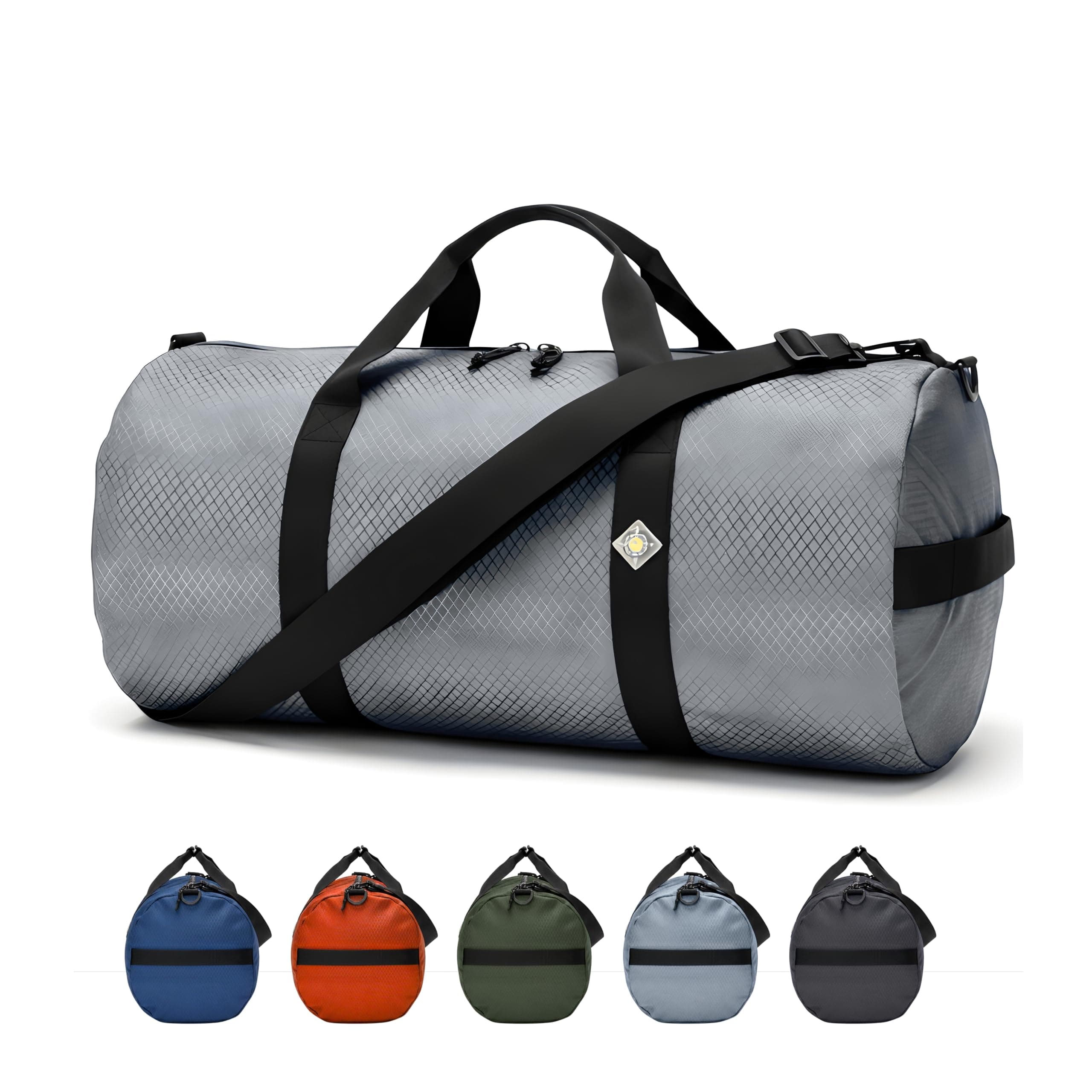 Diamond Ripstop Large Duffle Bags, Ultra Tough & Tear Resistant, Reinforced Stitching, Weatherproof, Packable Foldable Duffle Bag for Traveling (12" x 24", 44L, Grey)