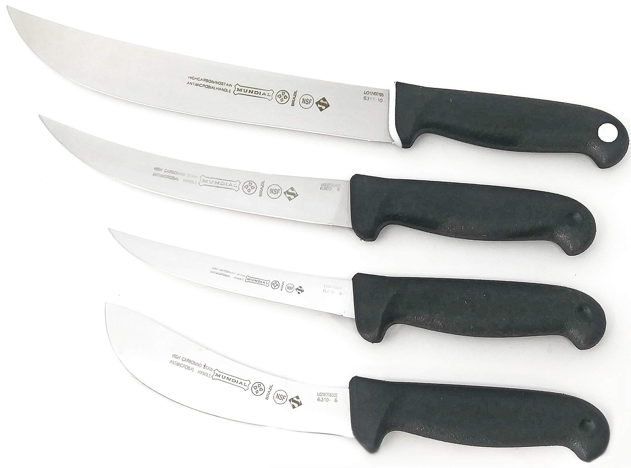 Mundial Mundihunt Black-Out Series 4 Piece Meat Processing Set - Soft Grip Handles with Bacteria Protection - High-Carbon Stainless Steel Blades - Cimeter, Breaking/Trim, Boning, and Skinning Knives