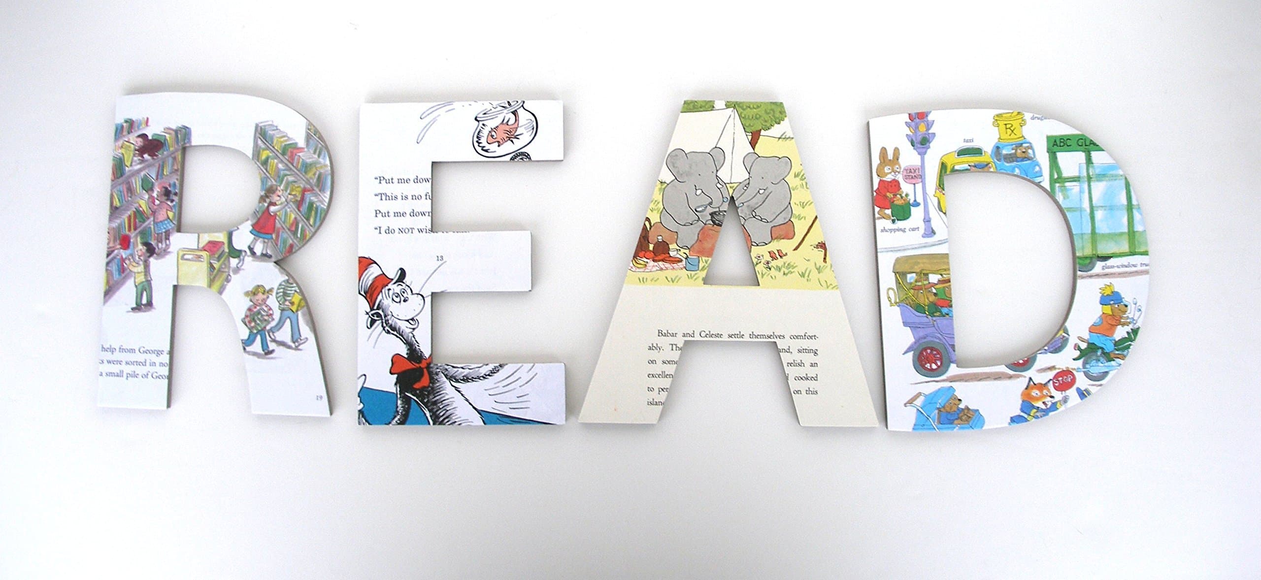 READ Nursery Letters, Used Children's Book Art, Library Playroom Decor