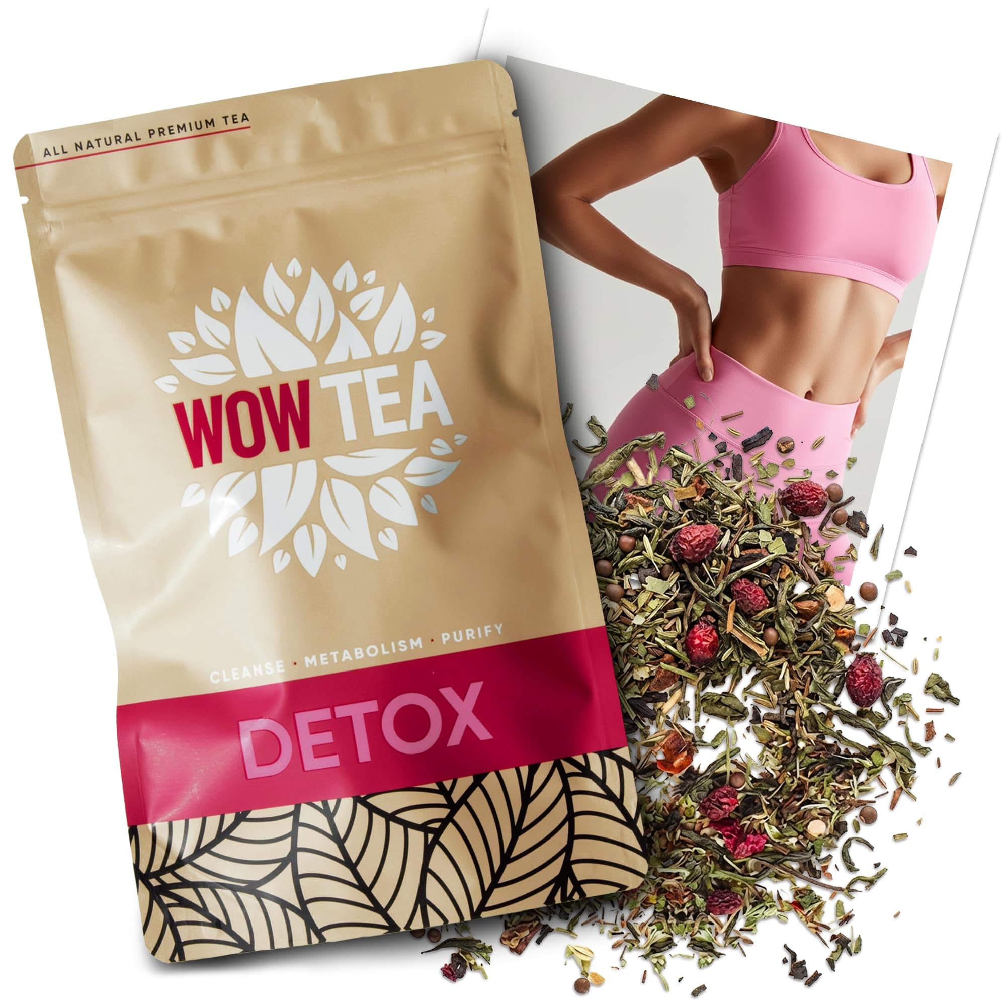 WOW TEA Detox - 21 Day Deep Body Cleanse Program | Full Body Detox | Herbal Tea Detox System with Yerba-Mate, Green Tea, Pu-erh - 150 gr | Made in EU