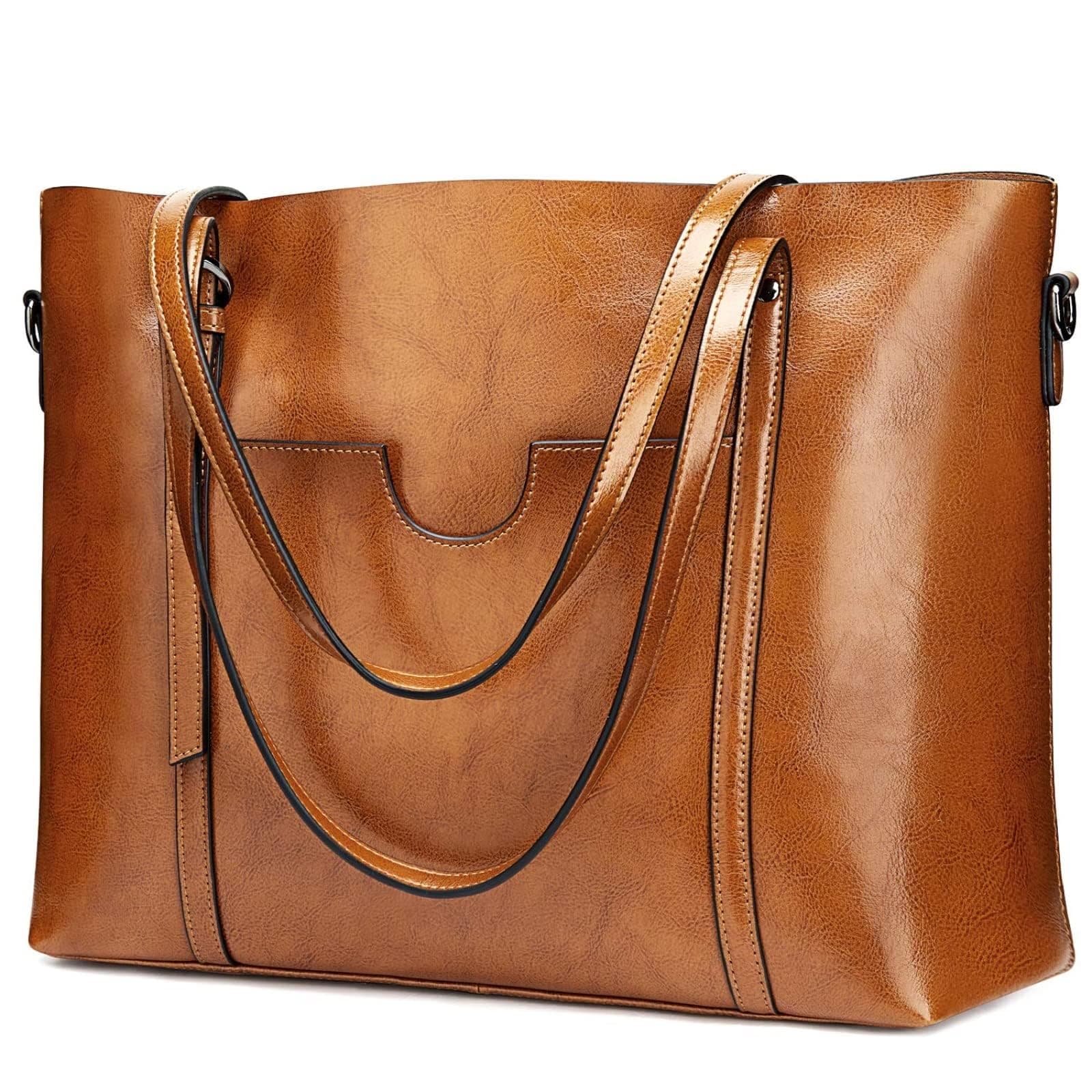 Women's Vintage 3-Way Genuine Leather Tote Shoulder Bag Handbag Fashion Handbag Messenger Bag (Brown)(Size: L)