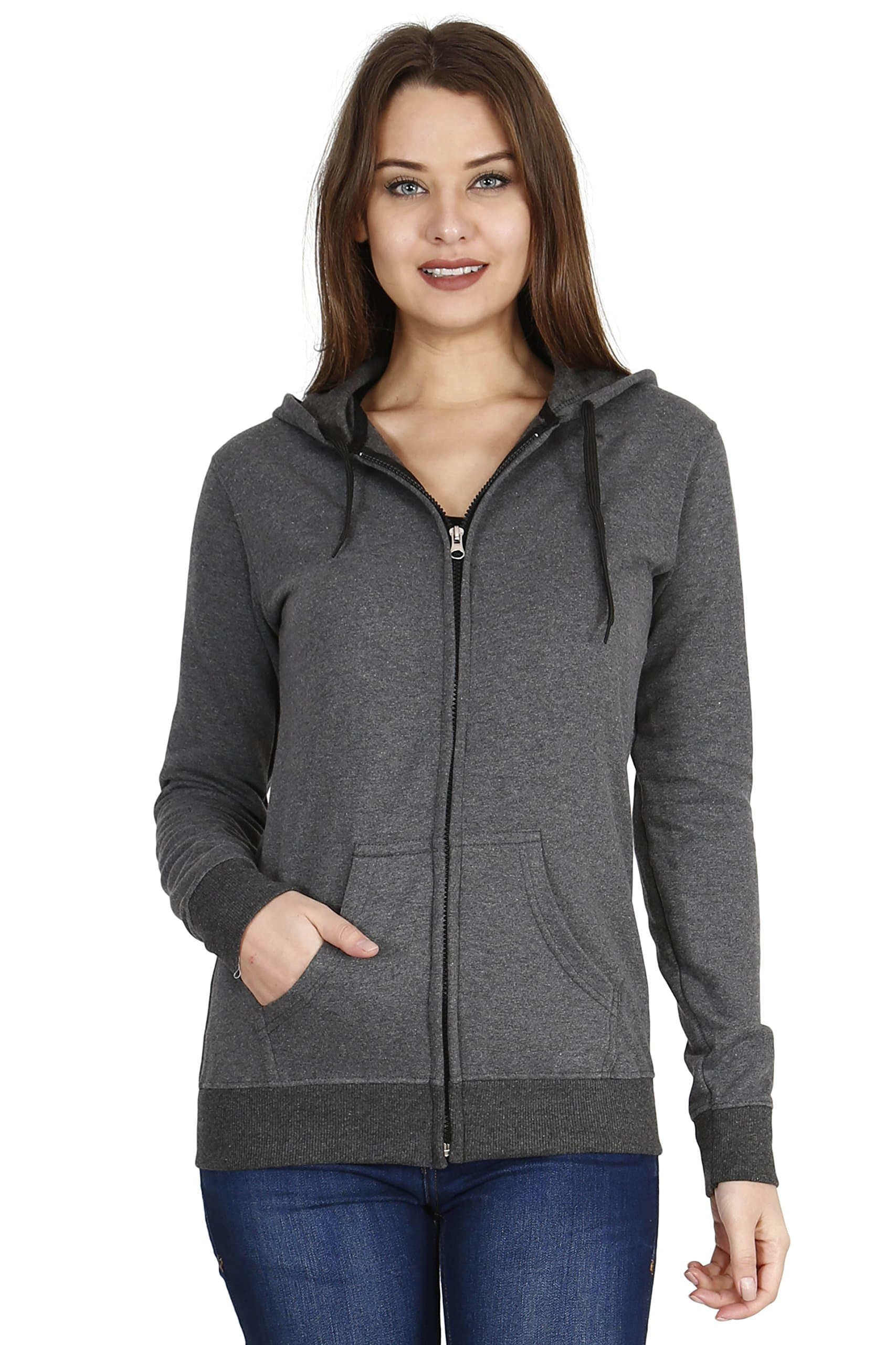 Women's Cotton Full Zipper Sweatshirt Hoodies with Kangaroo Pocket