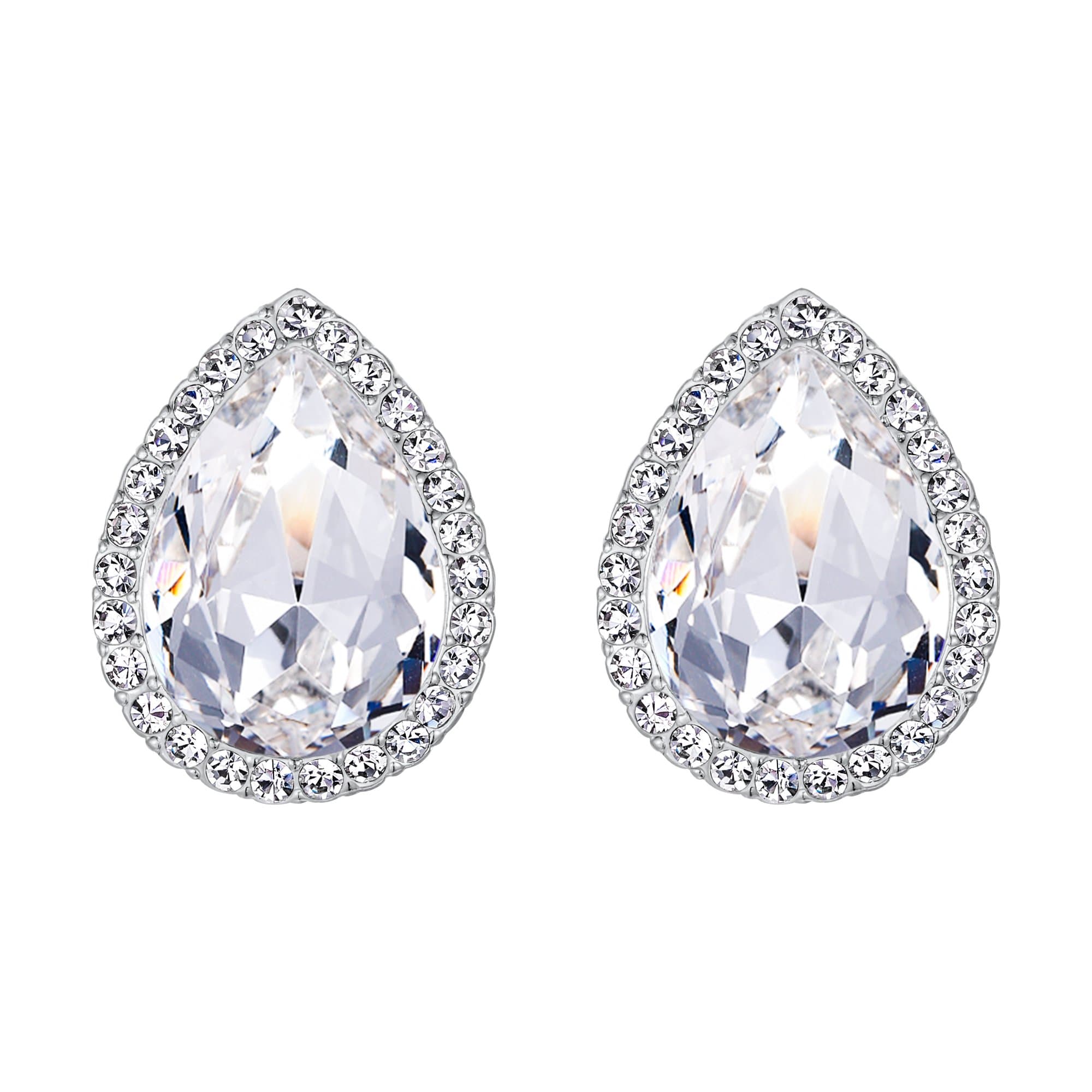 Women's Austrian Crystal Wedding Teardrop Stud Earrings