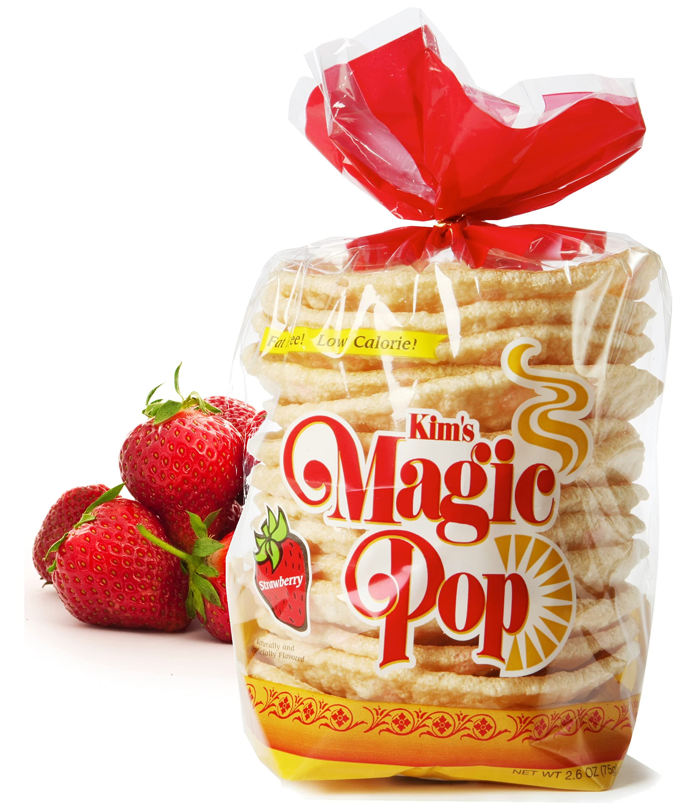 Kim's Magic Pop Freshly Popped Rice Cakes | Strawberry Flavor | 12 Bags | 15 Cakes per Bag | Low Carb, Sugar Free, Fat Free, Multigrain Korean Snack | Easy Bread, Chip, Cracker Replacement