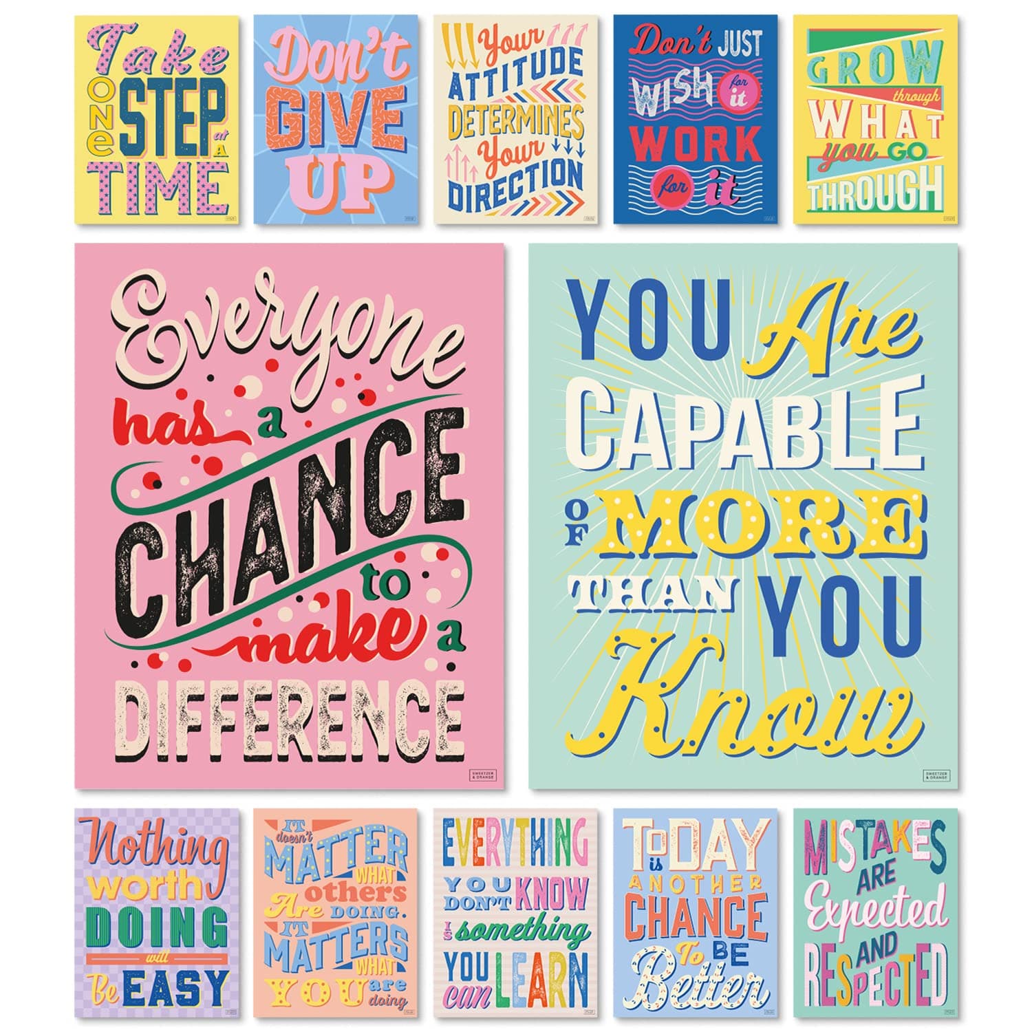 SWEETZER & ORANGE Set of 12 Motivational Growth Mindset Posters for Teachers Students - Bedroom, Office Classroom Decor to Inspire Young Minds Laminated 11''x14''