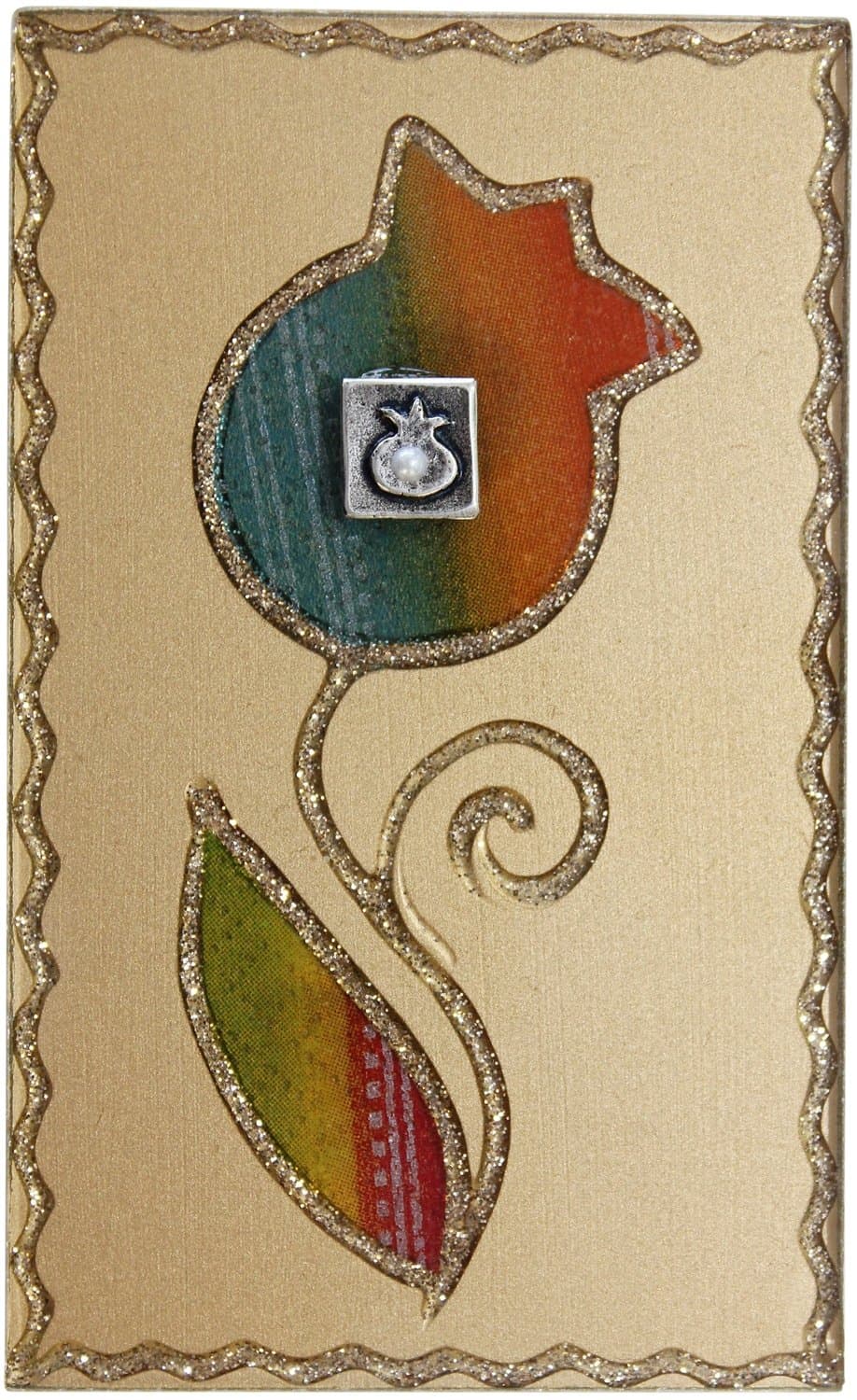 Lily Art Glass Appliquéd Large Matchbox Holder in Rainbow Pomegranate Theme with Match Box