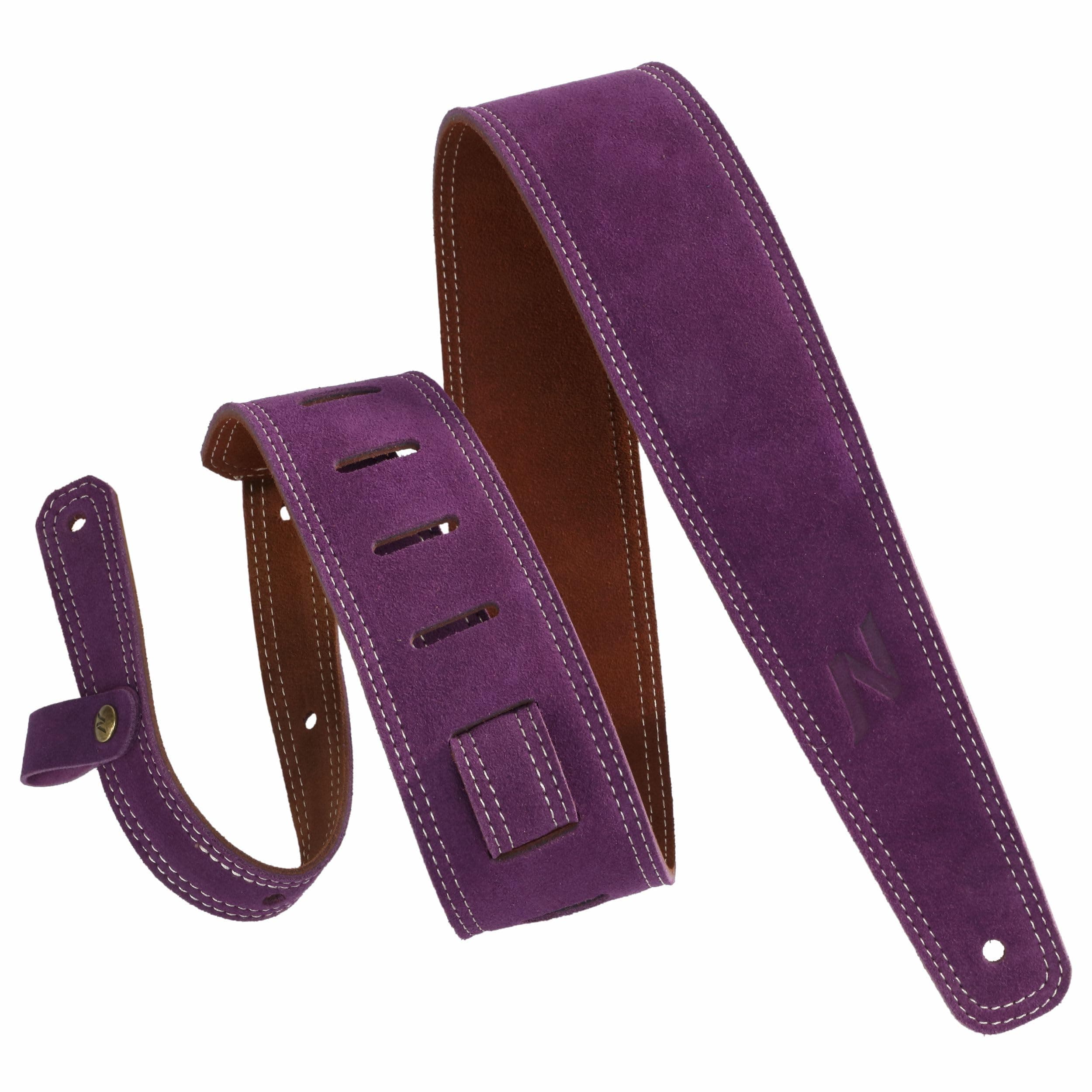 Guitar Strap, 2.5" Wide Bavarian Tumbled Leather Guitar Straps with Foam Padding and Cable Storage Loop, for Kids, Men and Women, for Acoustic, Bass and Electric Guitars（Lavender Purple）