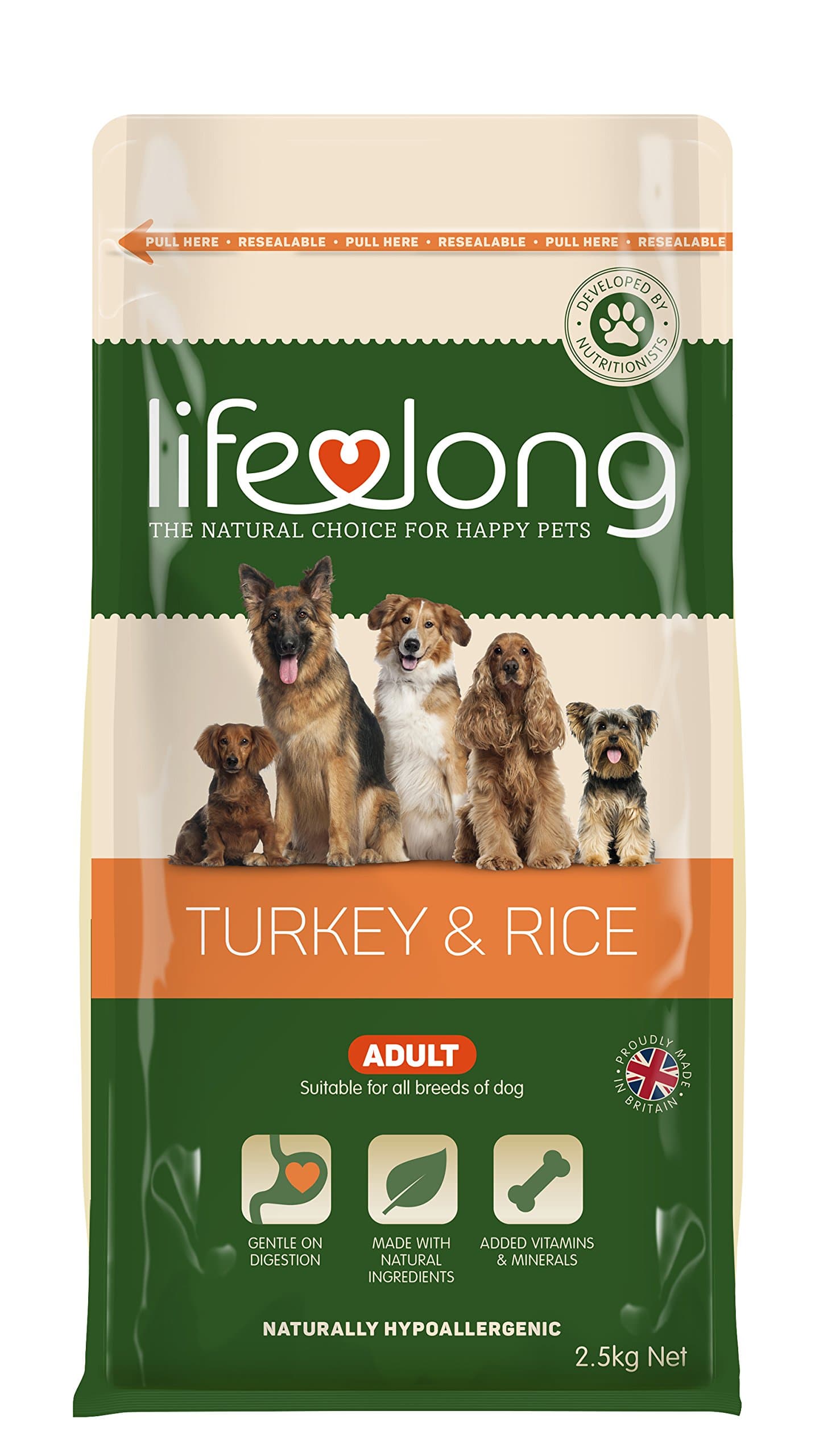 Lifelong Hypoallergenic Adult Dog Food, Turkey and Rice, 2.5 kg