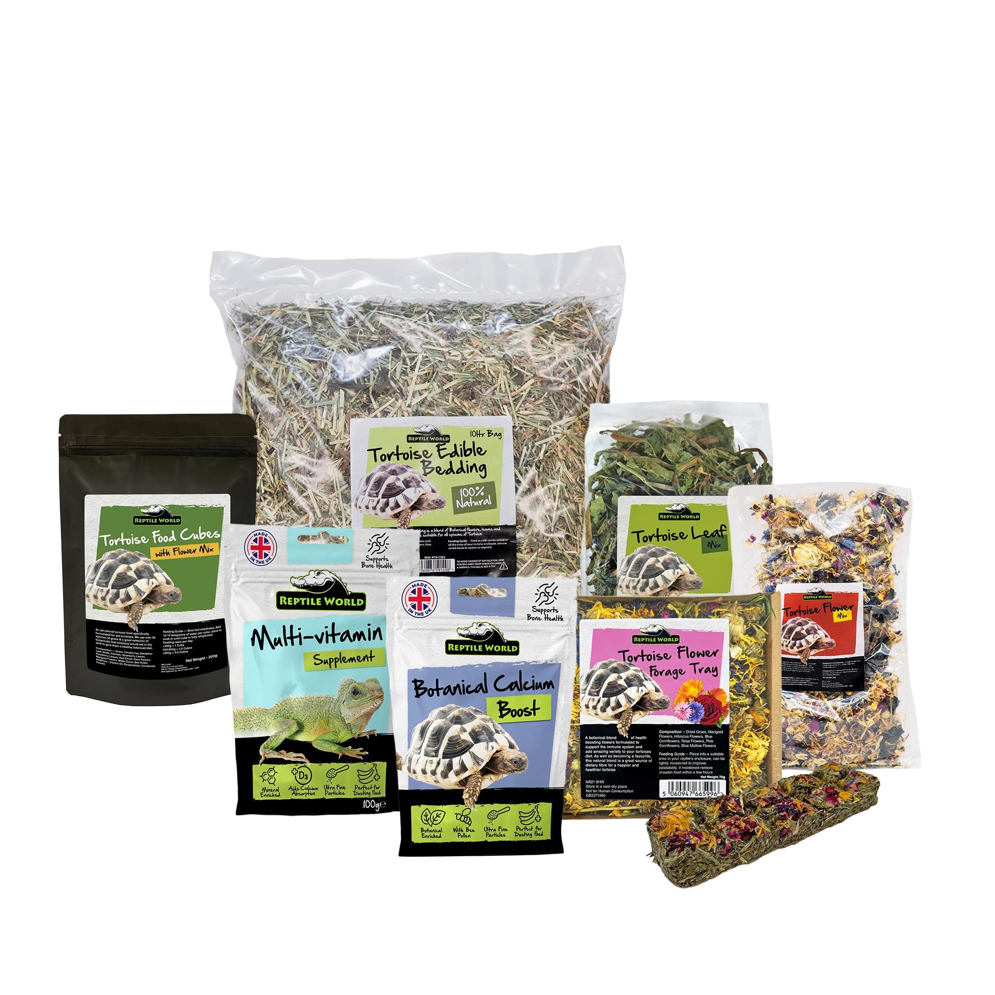 Tortoise Food Kit, Tortoise Food & Supplement Care Kit | Supplements & Treats Bundle for Tortoises | Bedding, Flowers, Leaves