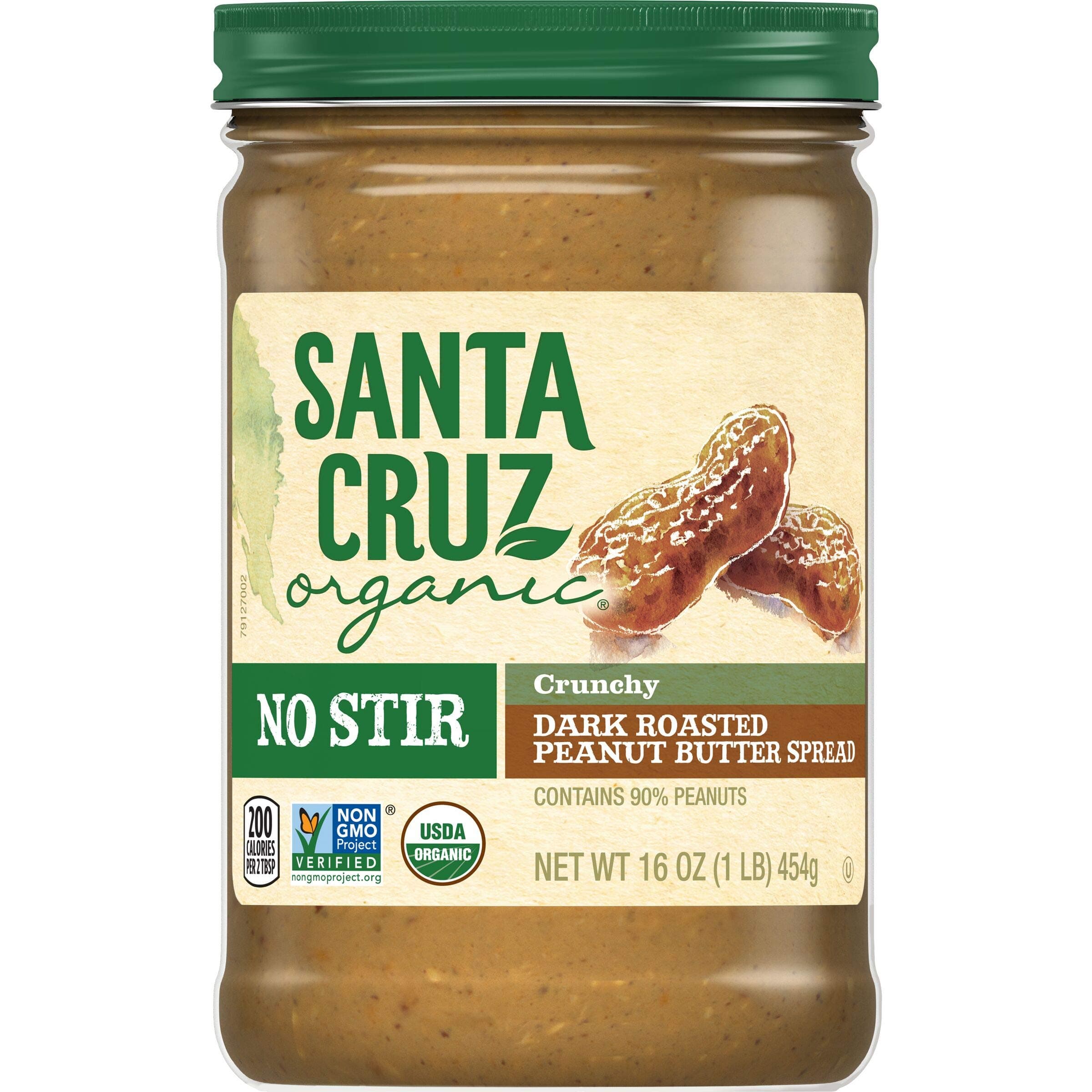 Santa Cruz Organic No Stir Crunchy Dark Roasted Peanut Butter, 16 Ounces (Pack of 6)
