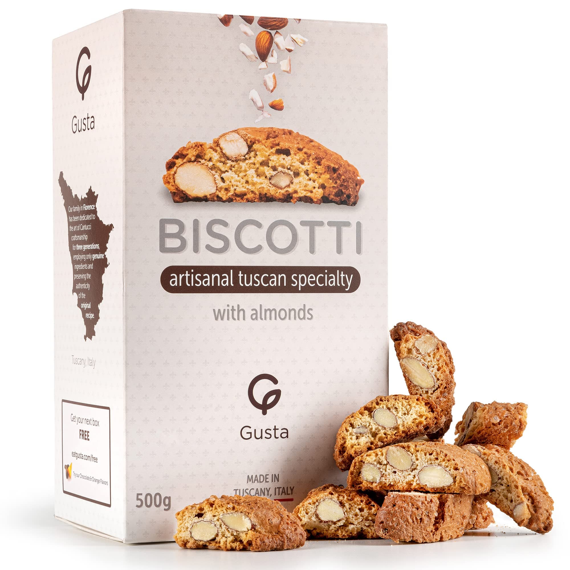 GUSTAAuthentic Gusta Biscotti Cookies Made in Tuscany, Italy, Classic Original Almond in Two Bites