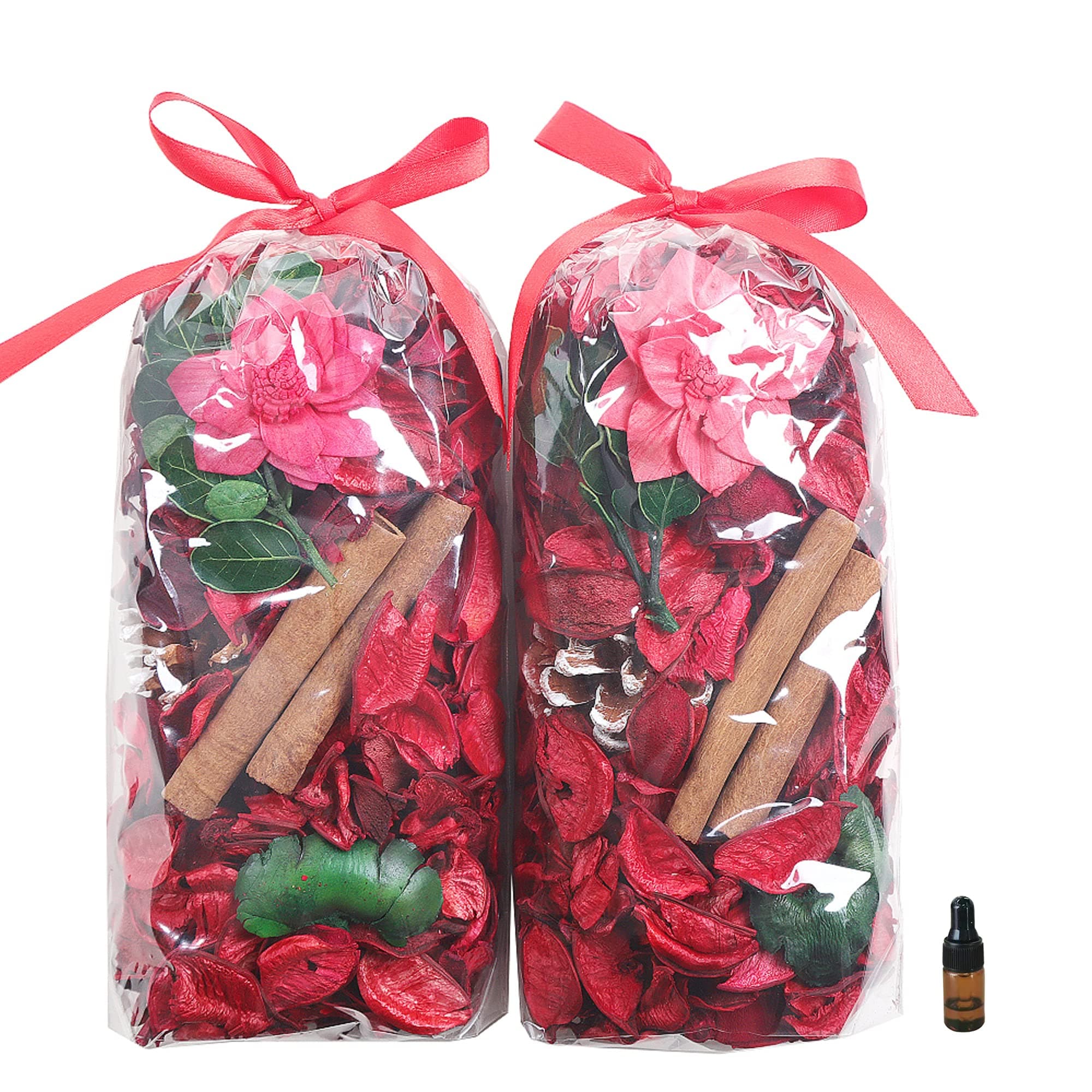 Christmas Potpourri Bags,Cinnamon Scented Potpourri Bowl Filler,Red Decorative Dried Flowers Home Fragrance Sachet,Winter Holiday Vase Filler Decor,8.4 oz