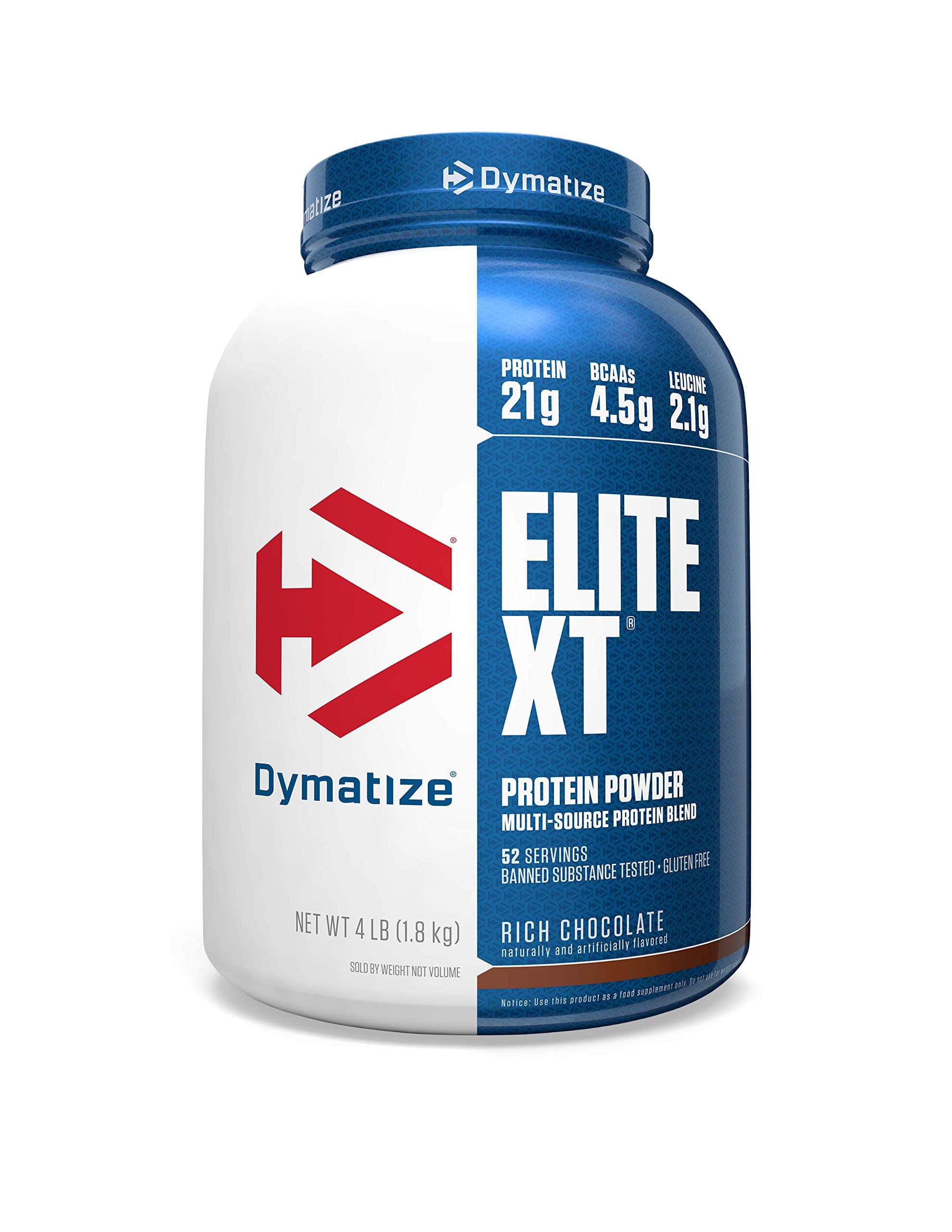 Dymatize Elite XT Protein Powder, Multi-Source Protein, 21g Protein, 4.5g BCAAs & 2.2g L-Leucine, with Slower Absorbing Casein, Rich Chocolate, 4 Pound