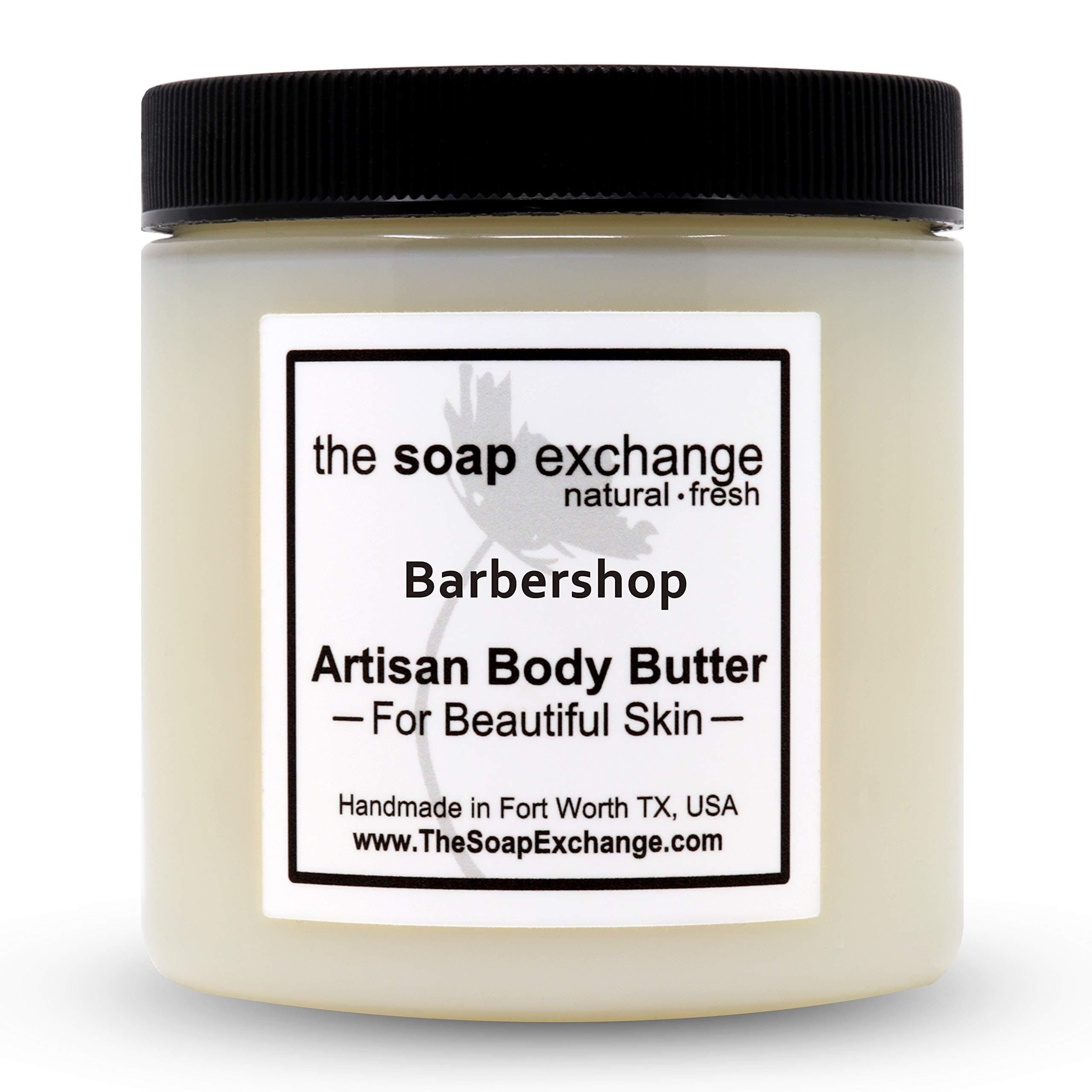 Body Butter - Barbershop Scent - Hand Crafted 4 fl oz / 120 ml Natural Artisan Skin Care, Shea Butter, Aloe Vera, Nourish, Moisturize, & Protect. Made in the USA.