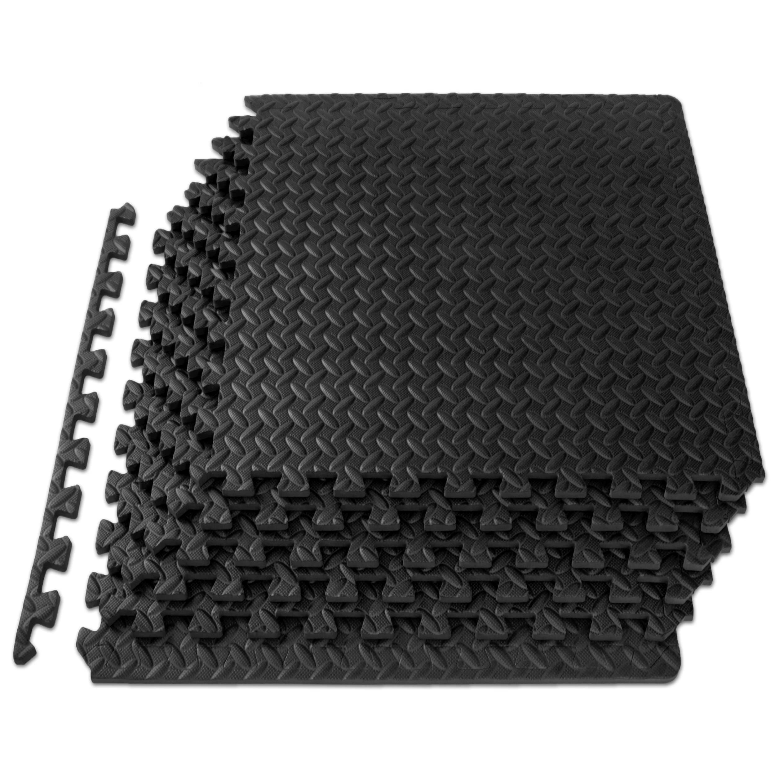 ProsourceFit Puzzle Exercise Mat in, EVA Interlocking Foam Floor Tiles for Home Gym, Mat for Home Workout Equipment, Floor Padding for Kids, Black, 24 in x 24 in x in, 24 Sq Ft - 6 Tiles.