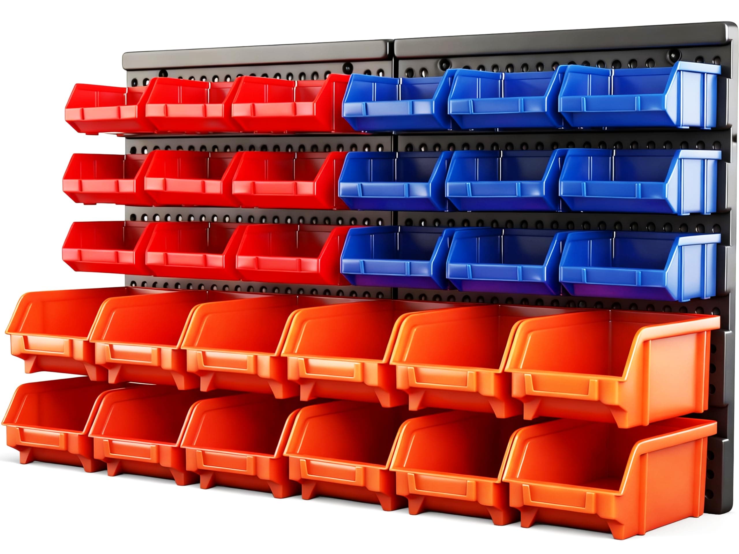 HORUSDY Wall Mounted Storage Bins Parts Rack 30PC Organizer Garage Plastic Shop Tool for Men's Gift, Blue,Orange,Red