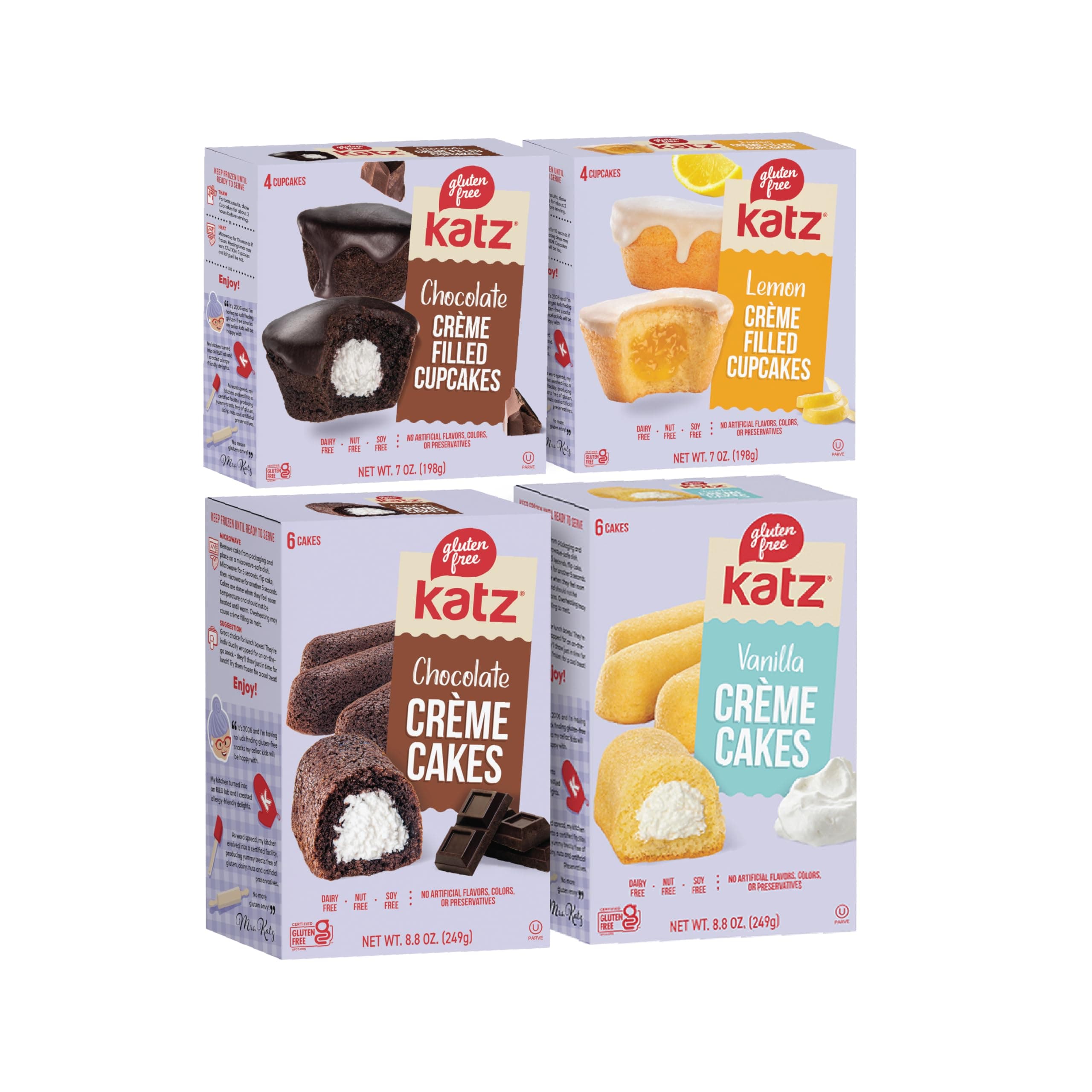 Snacks Heavenly Creme Cake Variety Pack. Chocolate & Vanilla Creme Cake, Chocolate & Lemon Cupcake, Free of Dairy, Soy, Tree Nuts and Peanuts, Kosher (4pk)