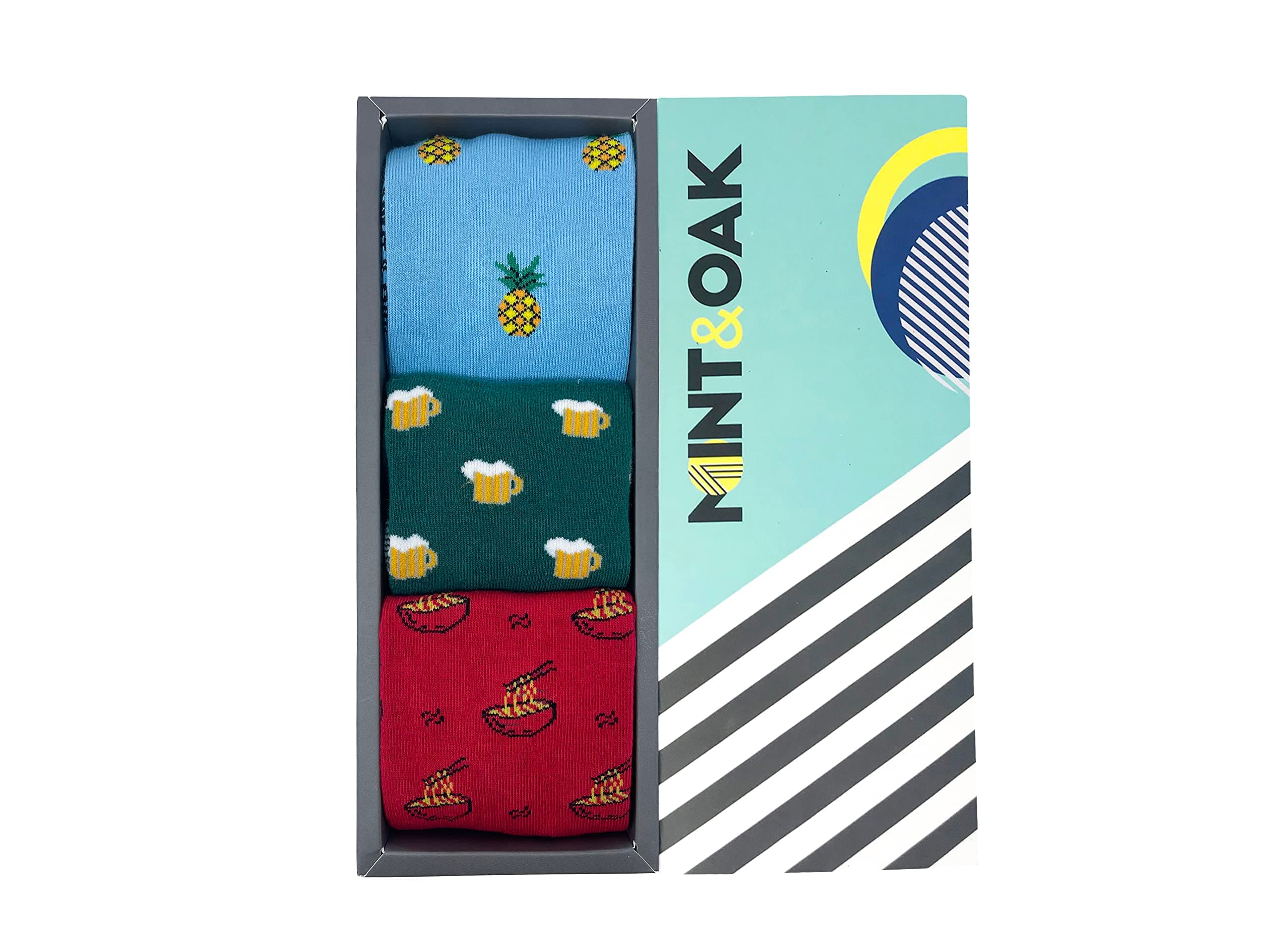 Mint & OakPrinted Crew Socks For Men, Soft Cotton Calf Length Socks, Colorful Sock Gift For Men, Anti-Microbial & Odour Free, Funky Socks - Gift Box of 3