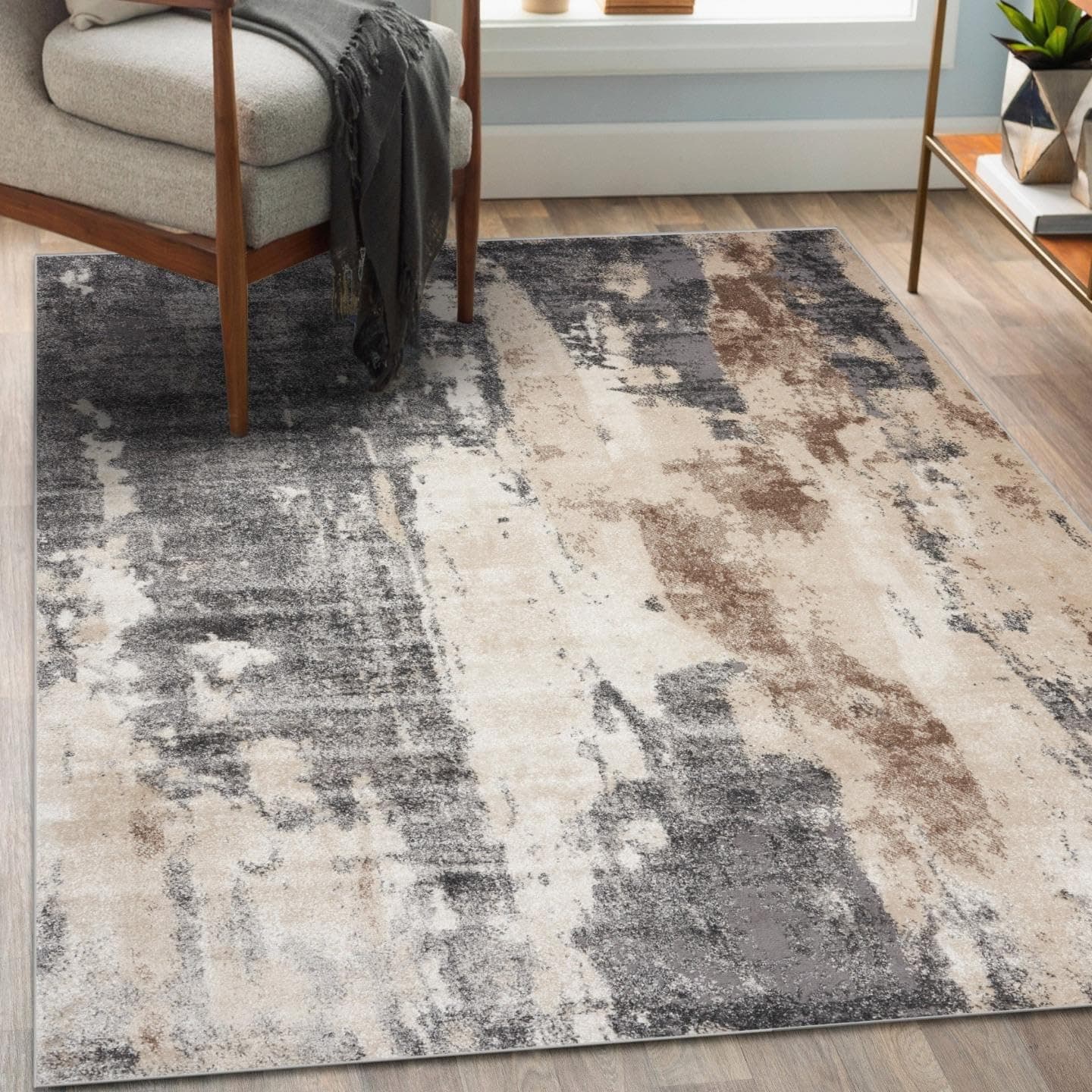 LUXE WEAVERS Euston Collection Gray-Gray 4x5 Modern Abstract Area Rug