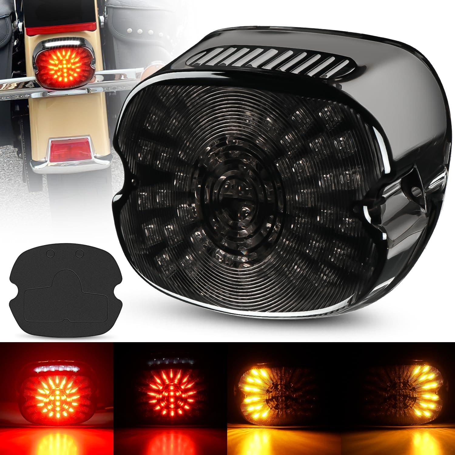 Nilight LED Tail Light Motorcycle Brake Turn Signal Driving License Plate Rear Lights Smoked Plug and Play for Harley Davidson Dyna Sportster 883 1200 Road King Glide Electra Heritage