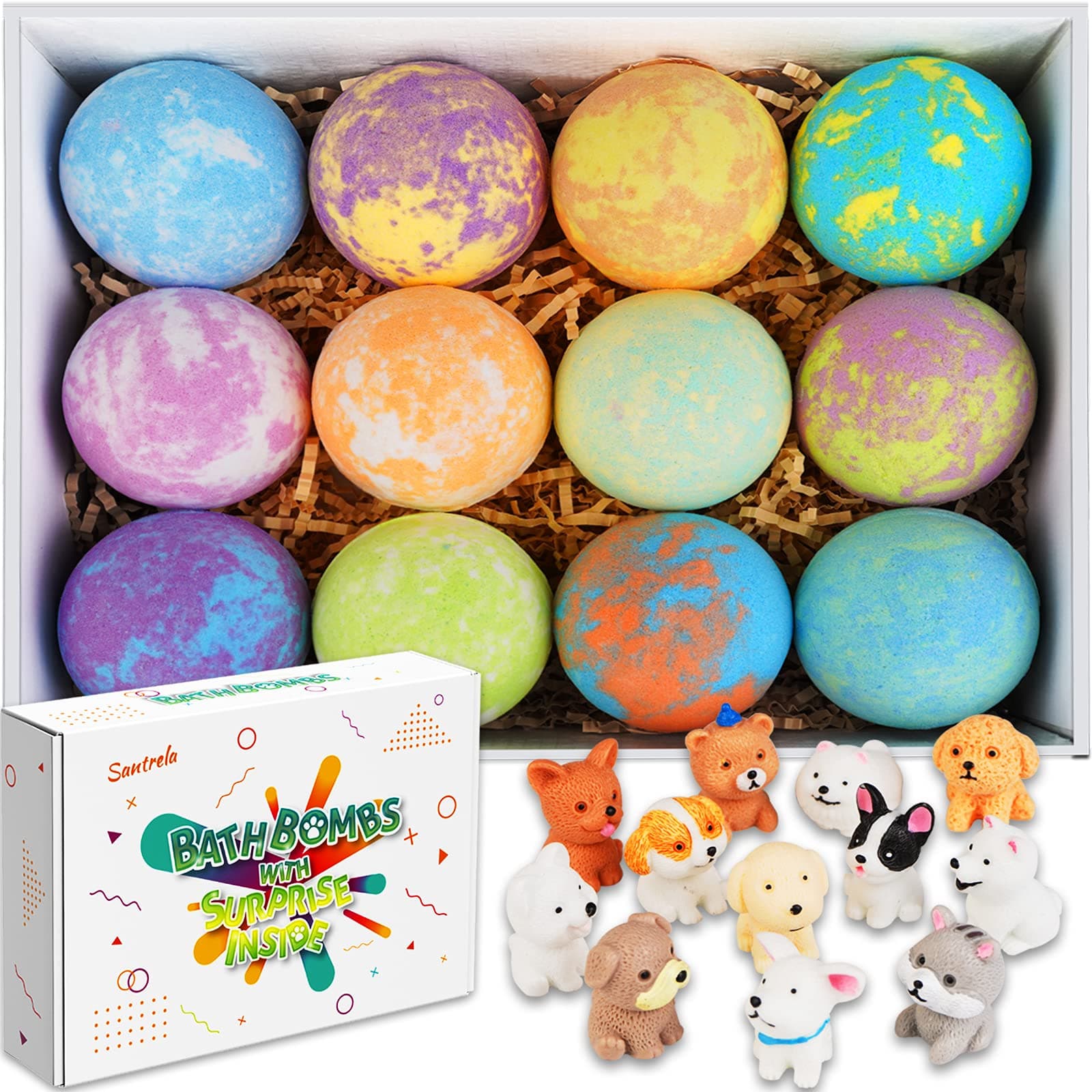 Bath Bombs for Kids with Toys Inside for Girls Boys - 12 Set Surprise Bubble Bath Fizzies, Colorful Handmade Kids Safe and Gentle Spa Bath Fizz Balls Kit, Birthday Christmas Gift (Package May Vary)