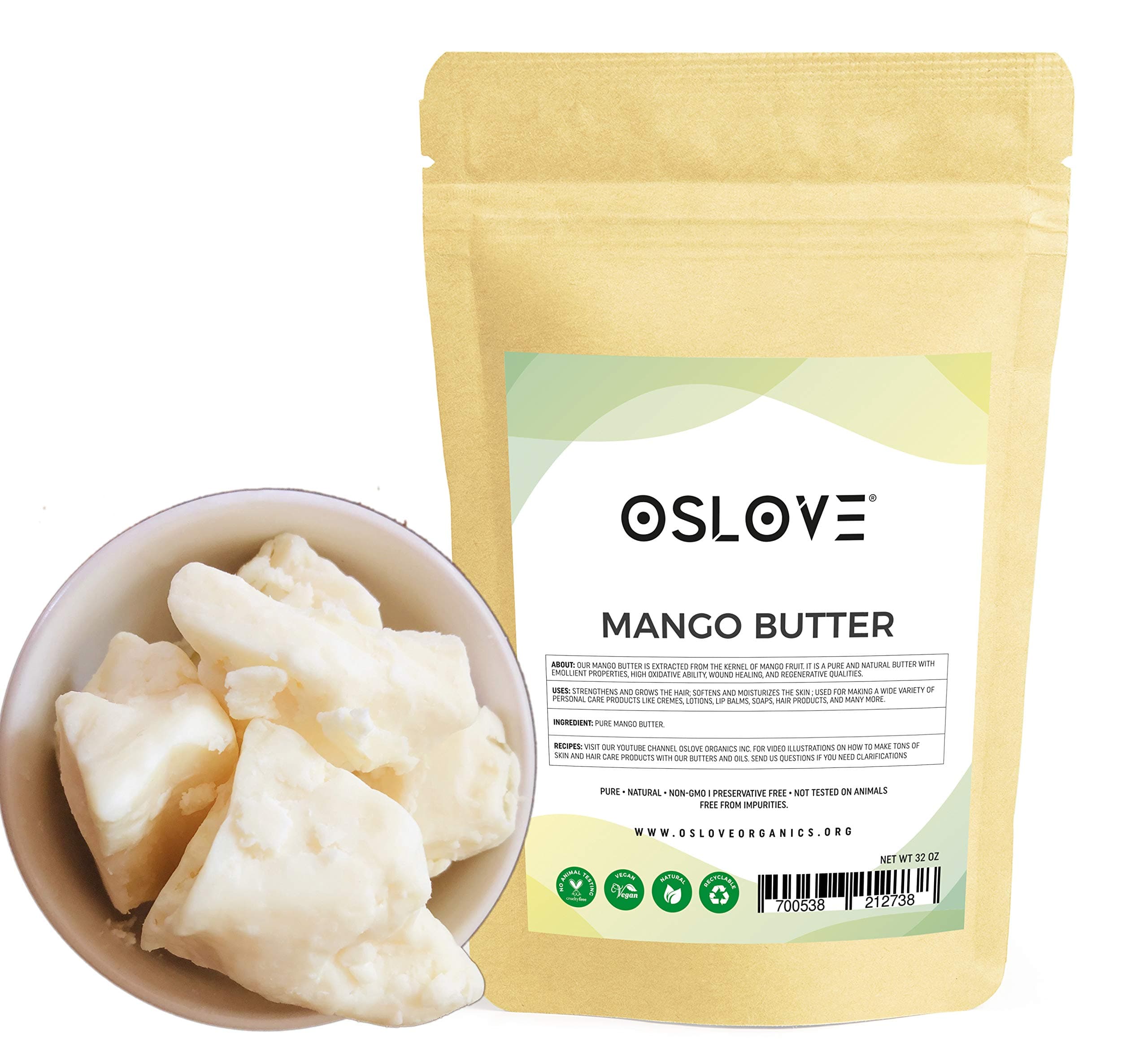Mango Butter 2 LB Pure, Natural, Hand -packed, Fresh & Fluffy in DIY mixes | Obtained from Mango seeds | Use for DIY leave in conditioner, Salves, Body Butter, Lotions & Soaps