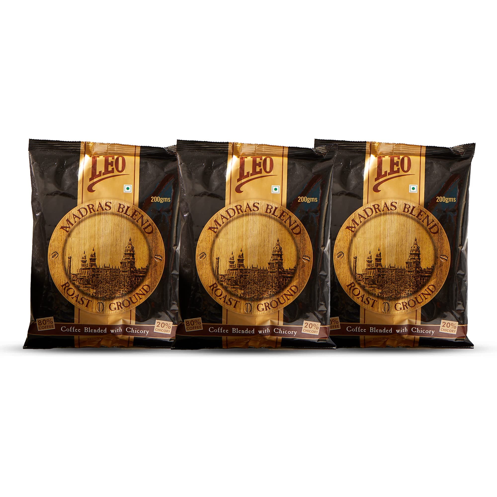 LEO COFFEE Madras Blend Coffee, Roast Ground Filter Coffee Powder, 200G (Pack Of 3), Bag