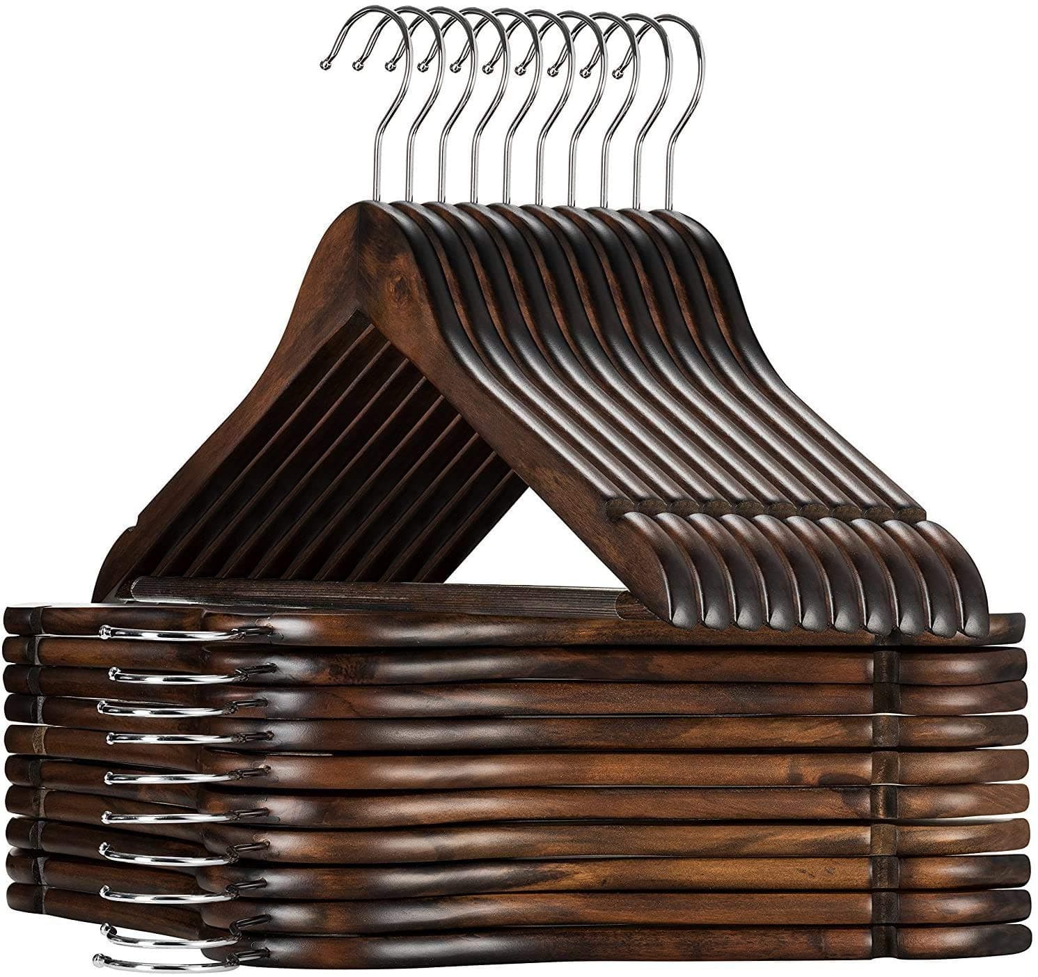 ANH Mart Wooden Hanger for Clothes Hanging Wooden Hangers for Wardrobe Pack of 12 (Walnut)