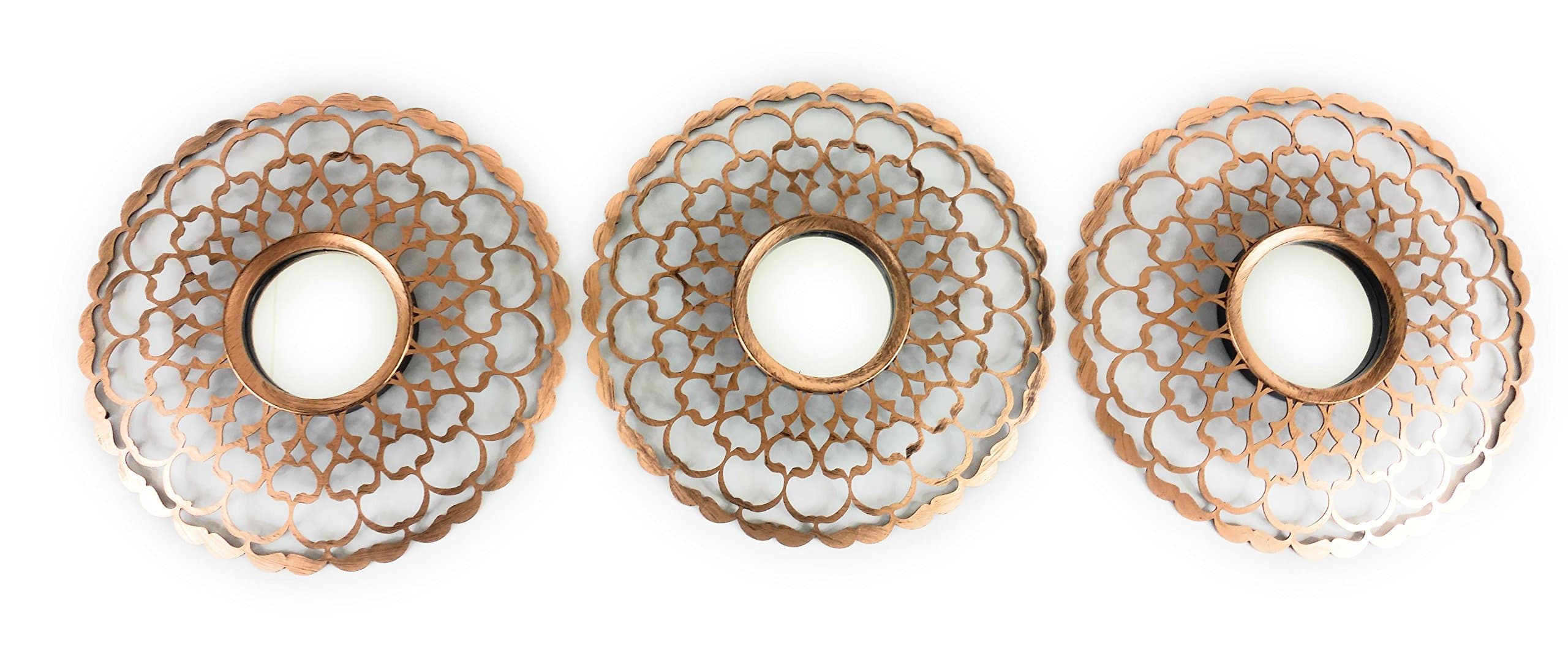 Set of 3 Bronze Copper Gold Morrocan Swirl Wall Mounted Mirrors