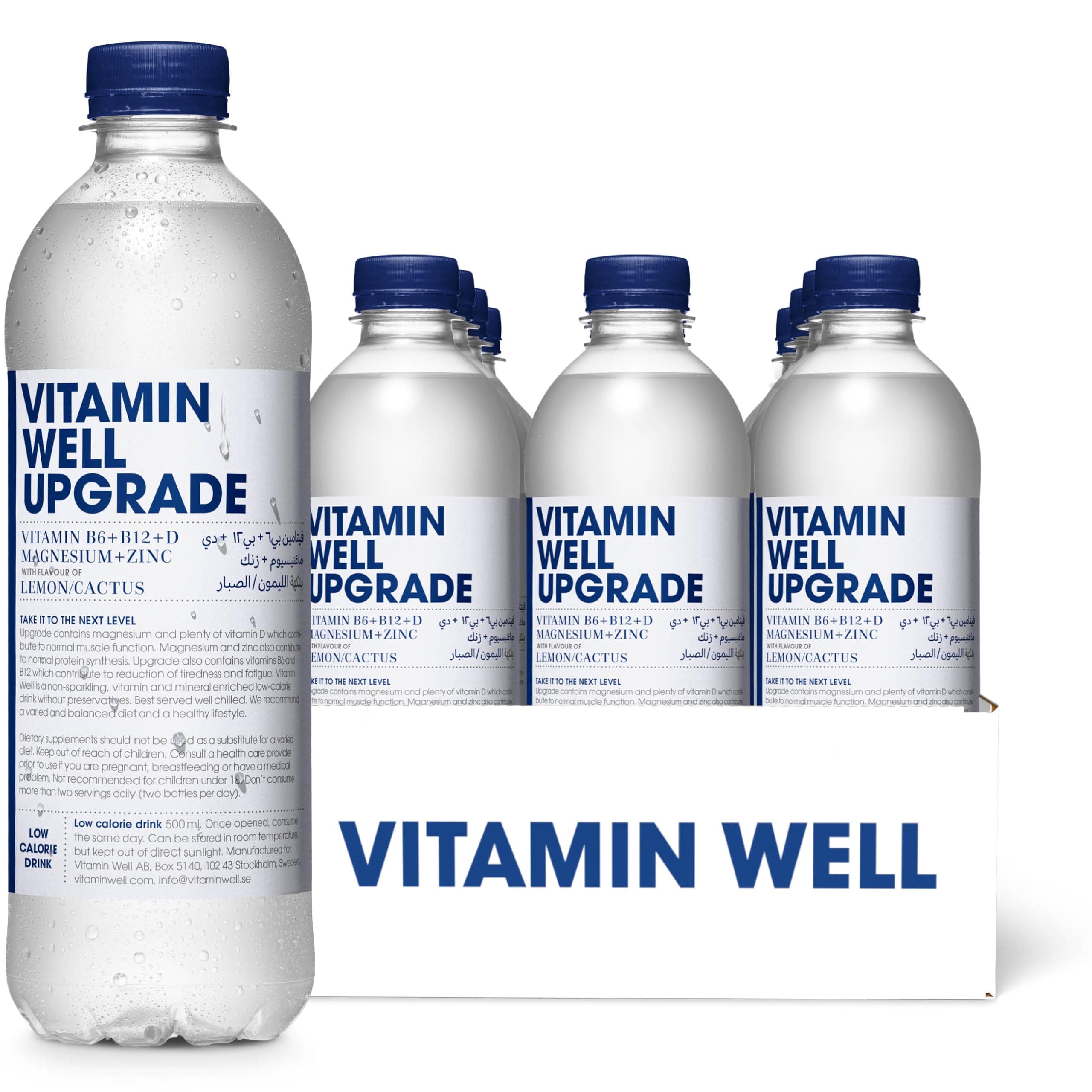 Vitamin Well Upgrade Lemon/Cactus Vitamin B12 + D Magnesium + Zinc (VW Upgrade 500ML, Pack of 12)