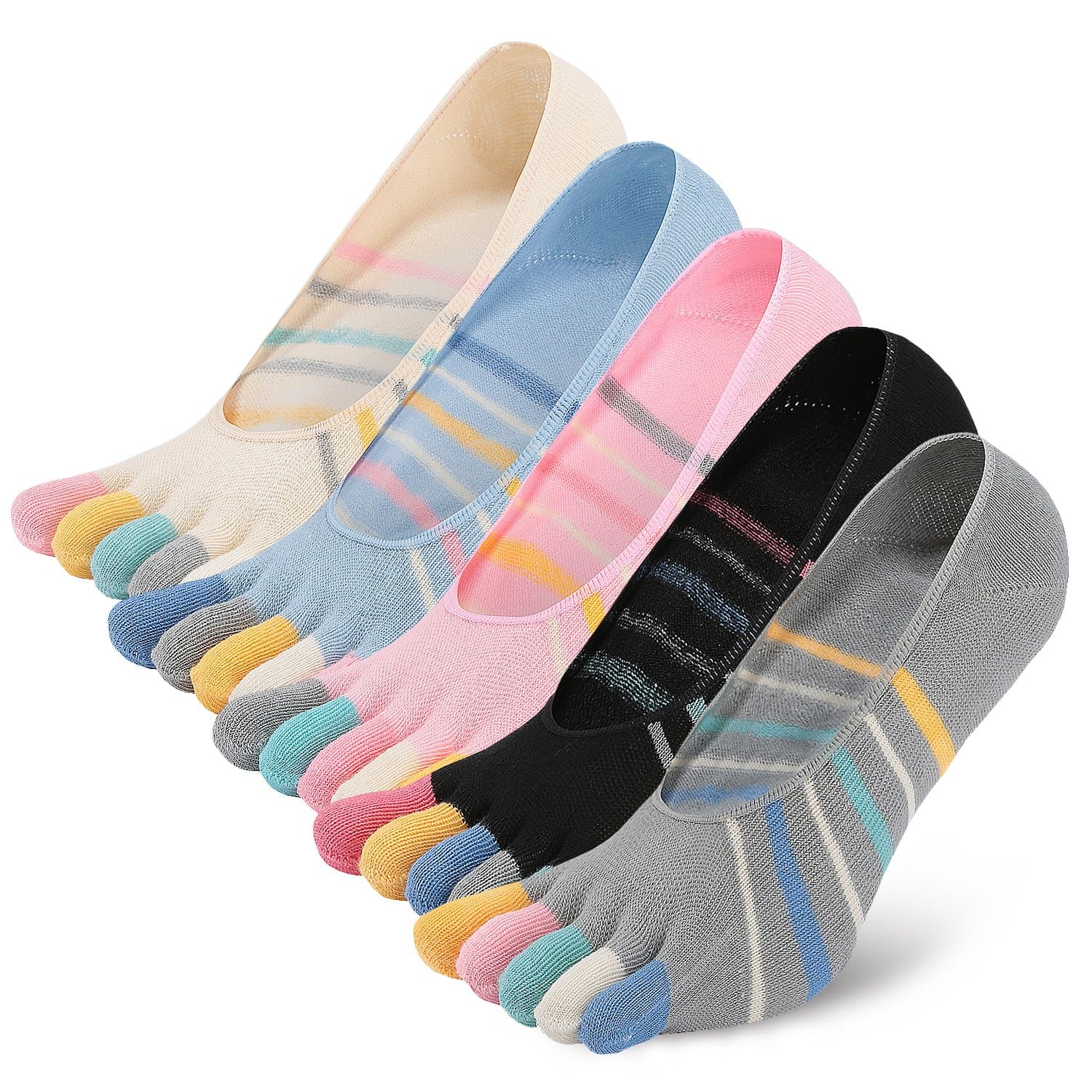 Womens No Show Toe Socks Low Cut Five Finger Cotton Liner Socks, 4/5 Pairs
