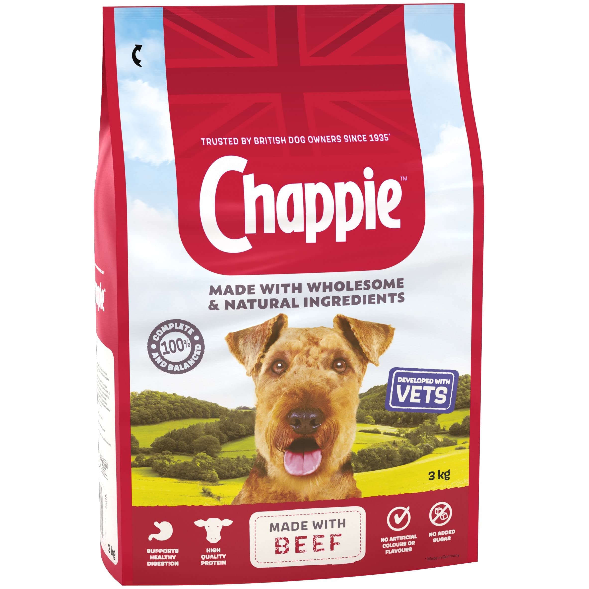 Dry Dog Food for Adult Dogs - with Beef and Wholegrain Cereal - 3 kg