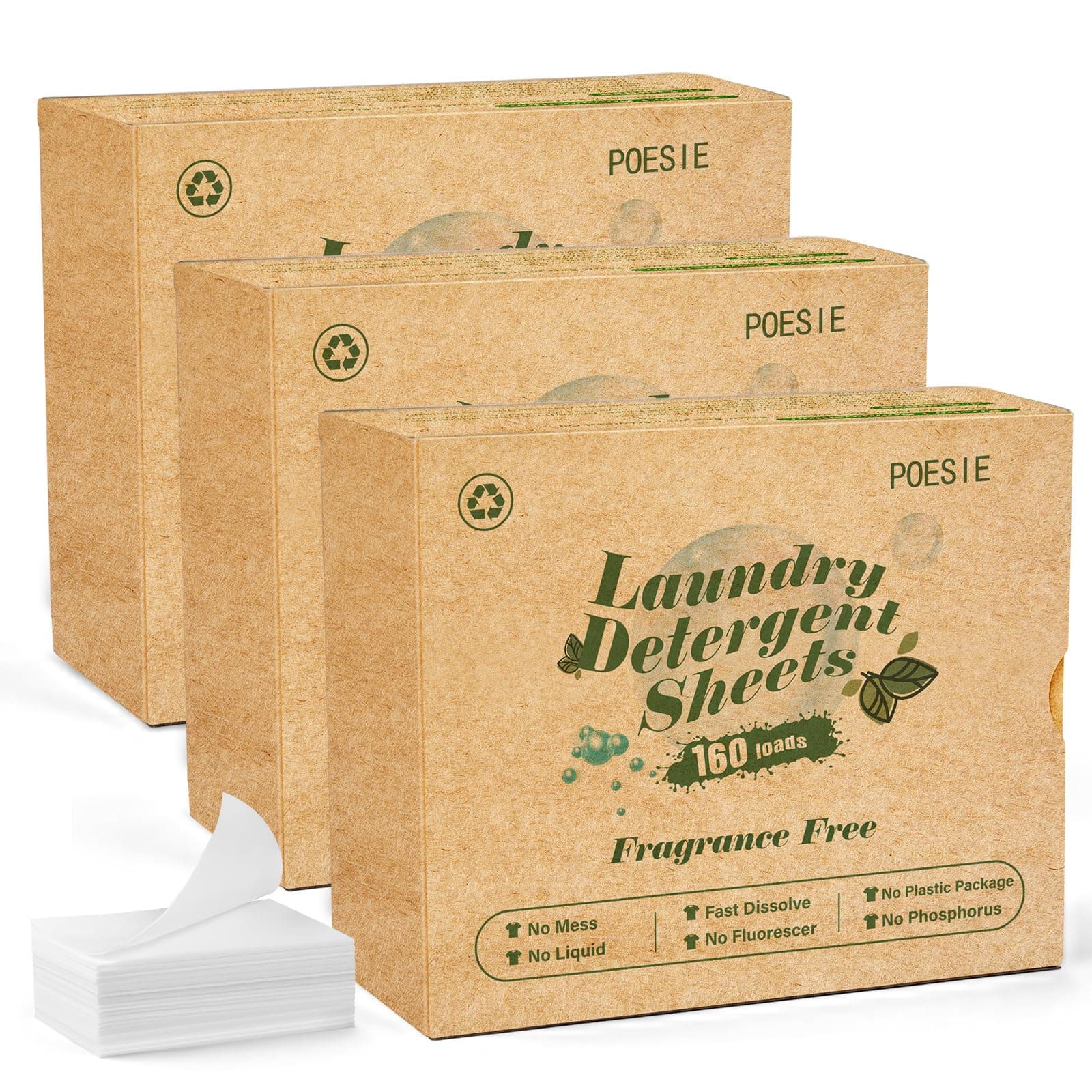 Poesie Laundry Detergent Sheets 3 Pack 480 Count 240 Loads Laundry Detergent for Travel Home Save Space Portable Laundry Strips Hypoallergenic Concentrated Soap Sheets Washing HE Fragrance Free