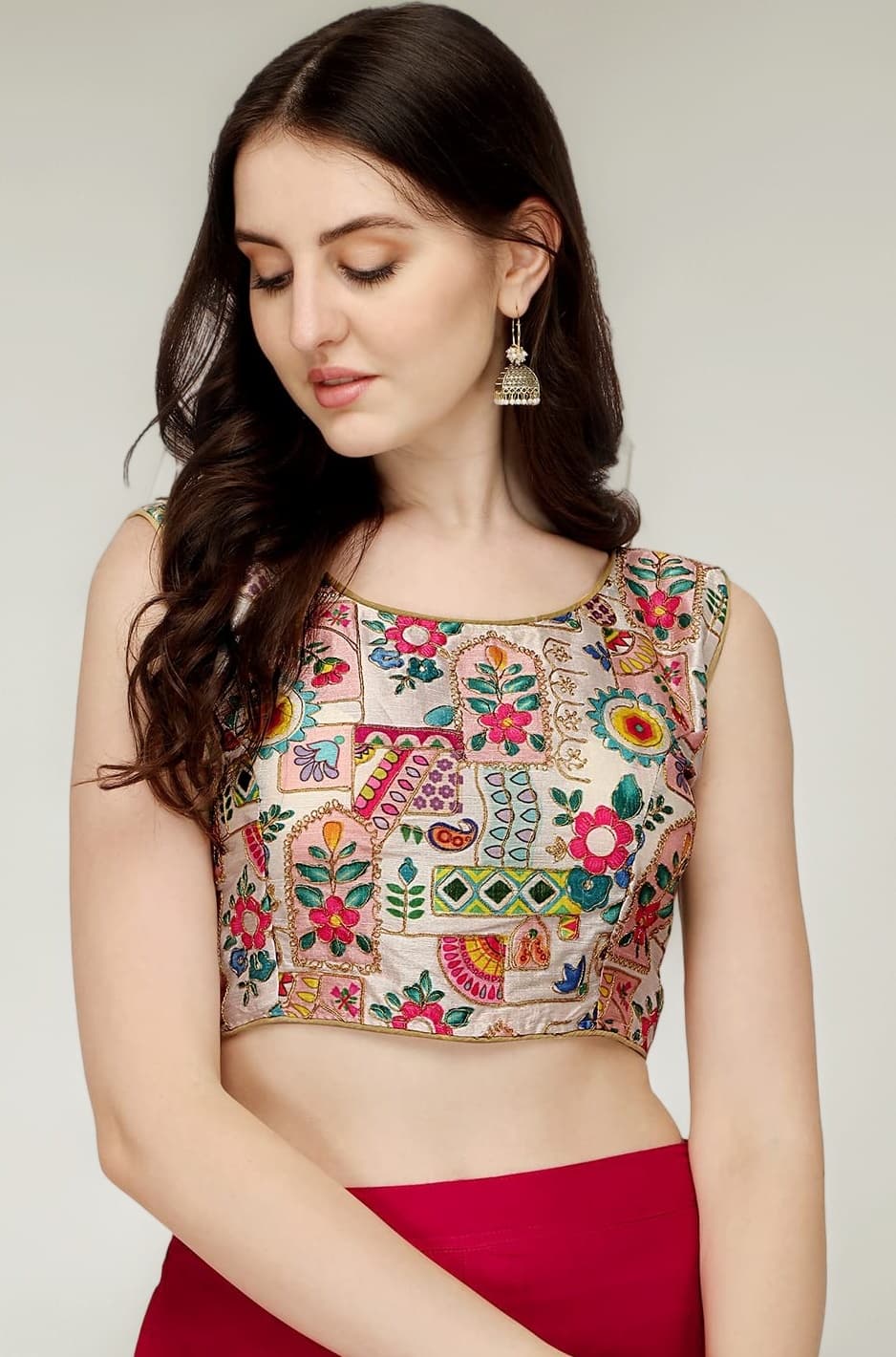 Women's Phantom Silk Floral Sleeveless Saree Blouse