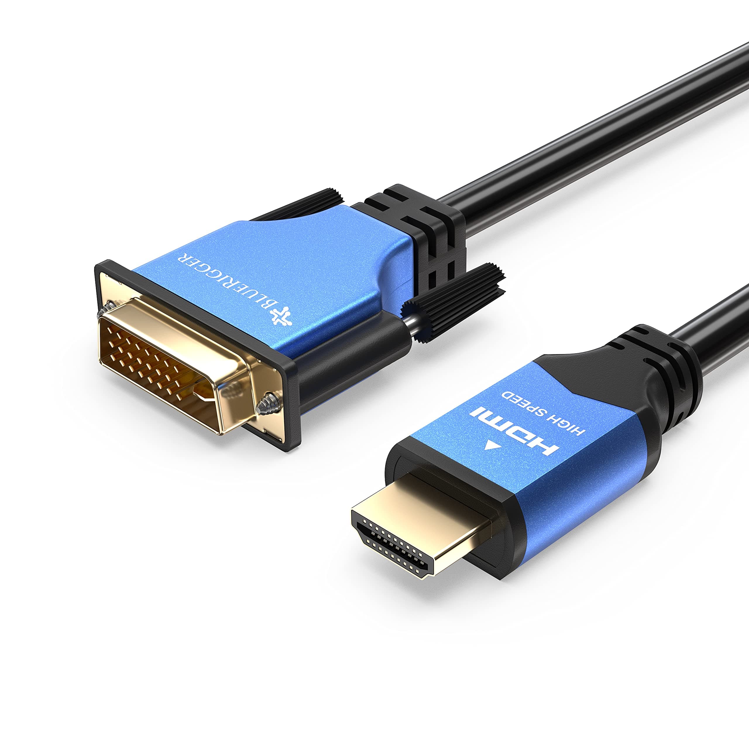BlueRigger HDMI to DVI Cable (2M, High-Speed, Bi-Directional Adapter Male to Male, DVI-D 24+1, 1080p, Aluminum Shell) - Compatible with Raspberry Pi, Xbox One, PS5/PS4/PS3, Graphics Card