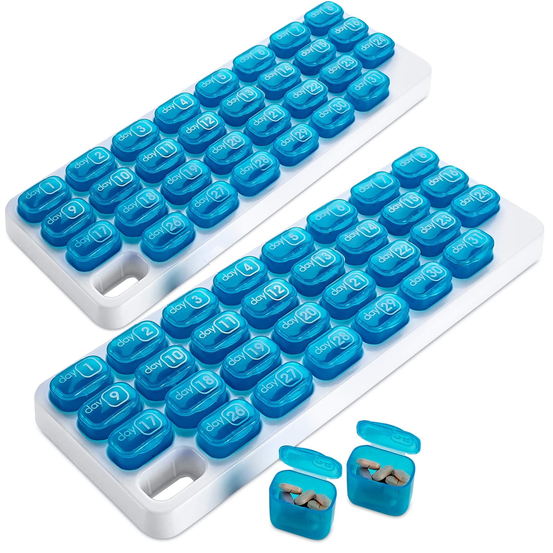 MEDca Monthly Pill Organizer - (Pack of 2) 31 Day Pill Organizer with Large Removable Medication Pods, Portable Pill Case Box and Holder for Daily Medicine and Vitamins, Great for Travel