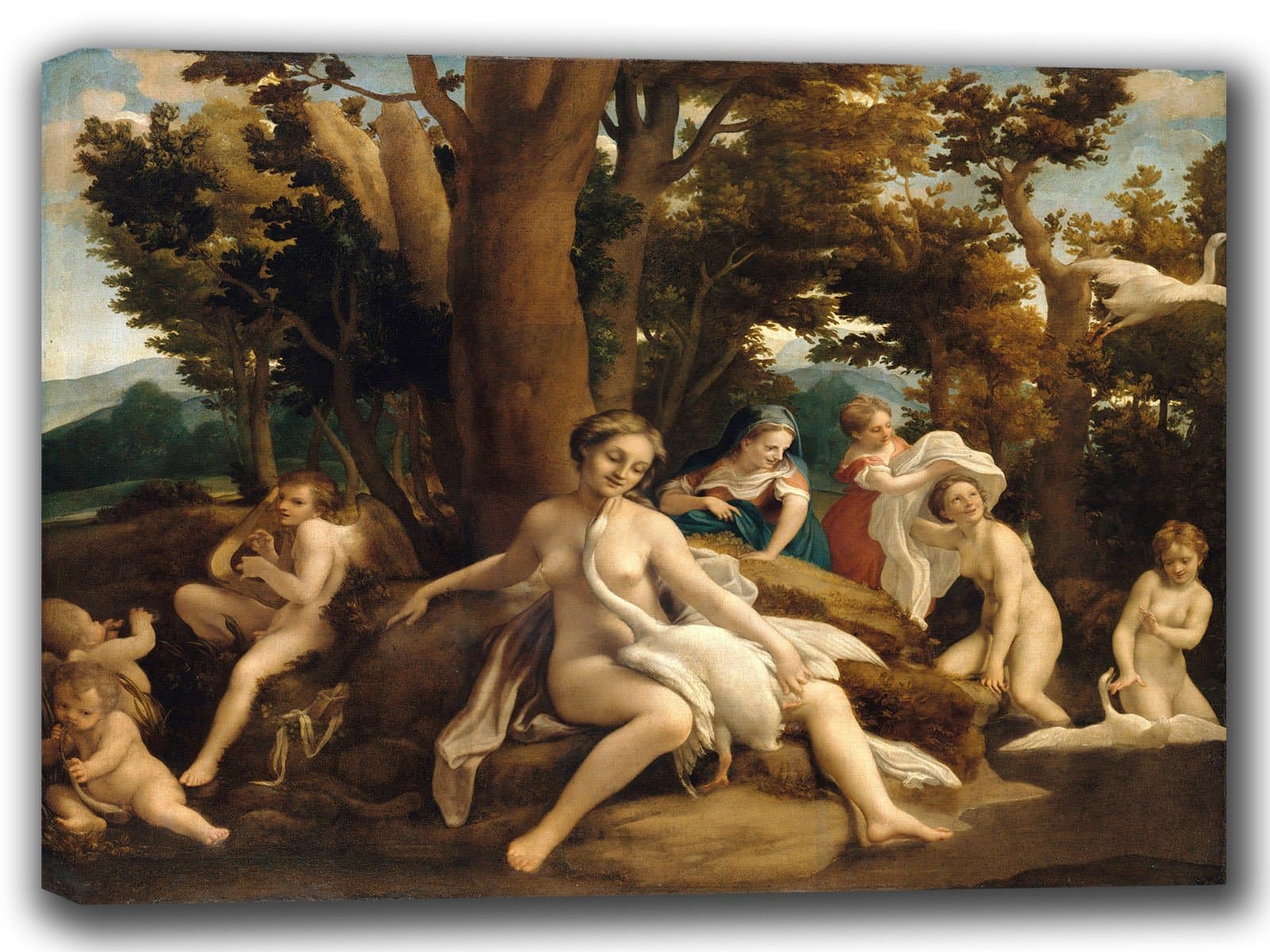 Antonio Allegri da Correggio: Leda and the Swan. Fine Art Canvas. Size: 20 x 16 inches.