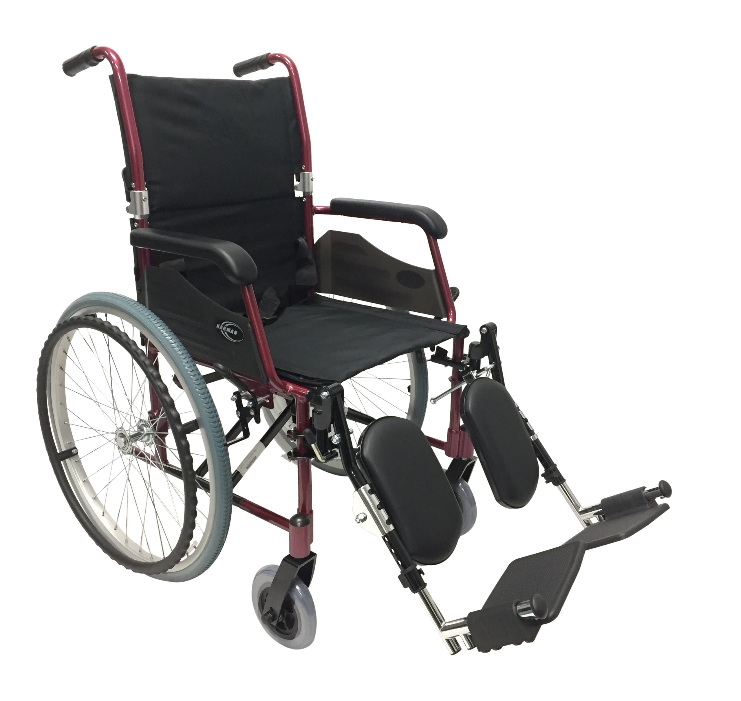 Karman 24 Pound Ultra Lightweight Wheelchair in Burgundy with Elevating Leg Rest
