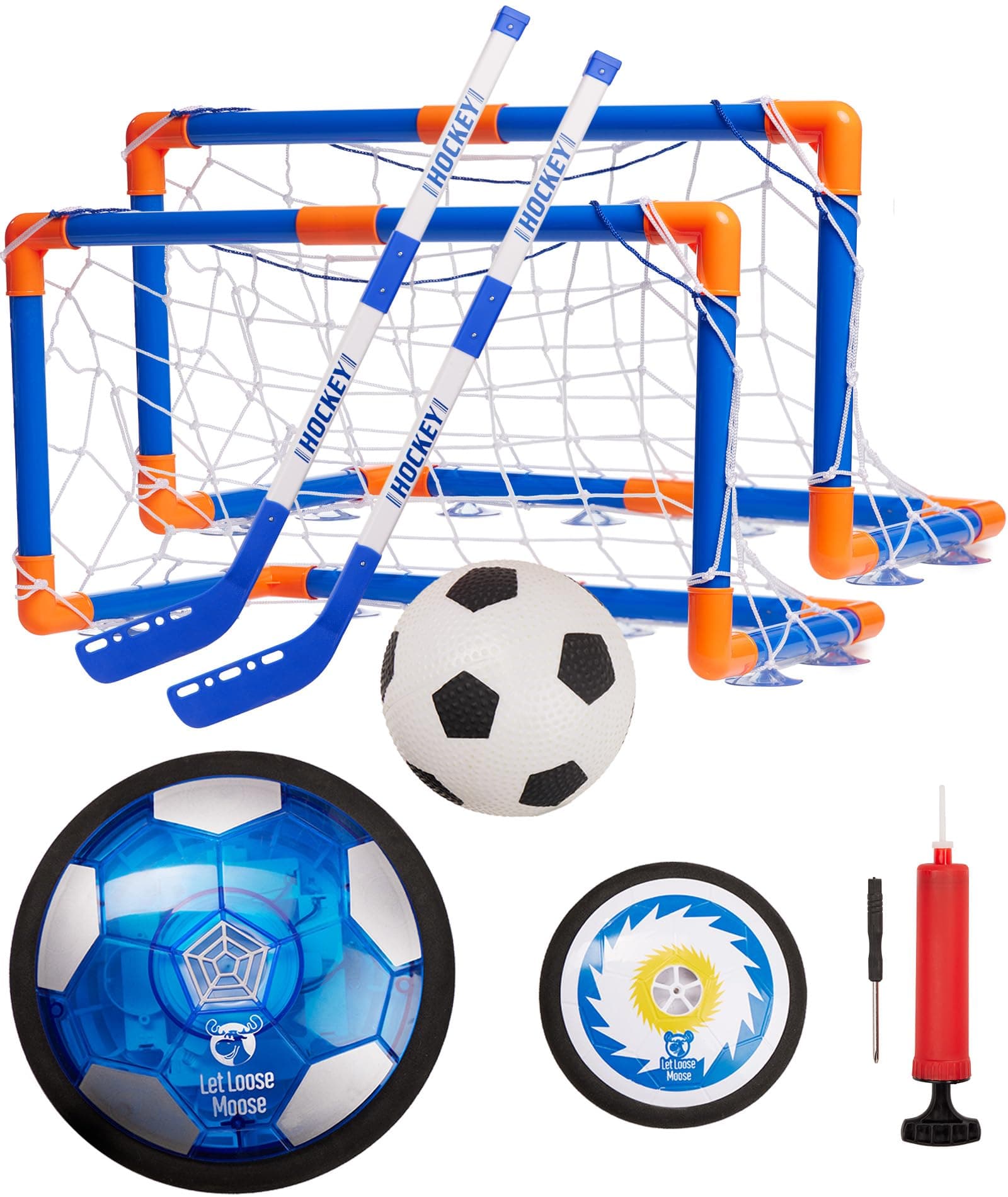 Let Loose Moose Hockey & Hover Soccer Ball Indoor 3-in-1 Set for Kids Aged 4-6, 6-8, 8-12 - Indoor Hockey and Soccer Toys Game Set for Boys and Girls