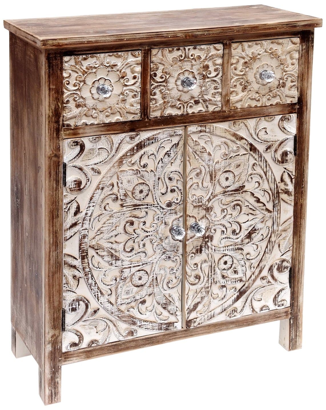 Burkina DECAPE Home Decor Furniture 3 Drawers and Door, pine, Brown and Beige, 65 x 26 x 82 cm