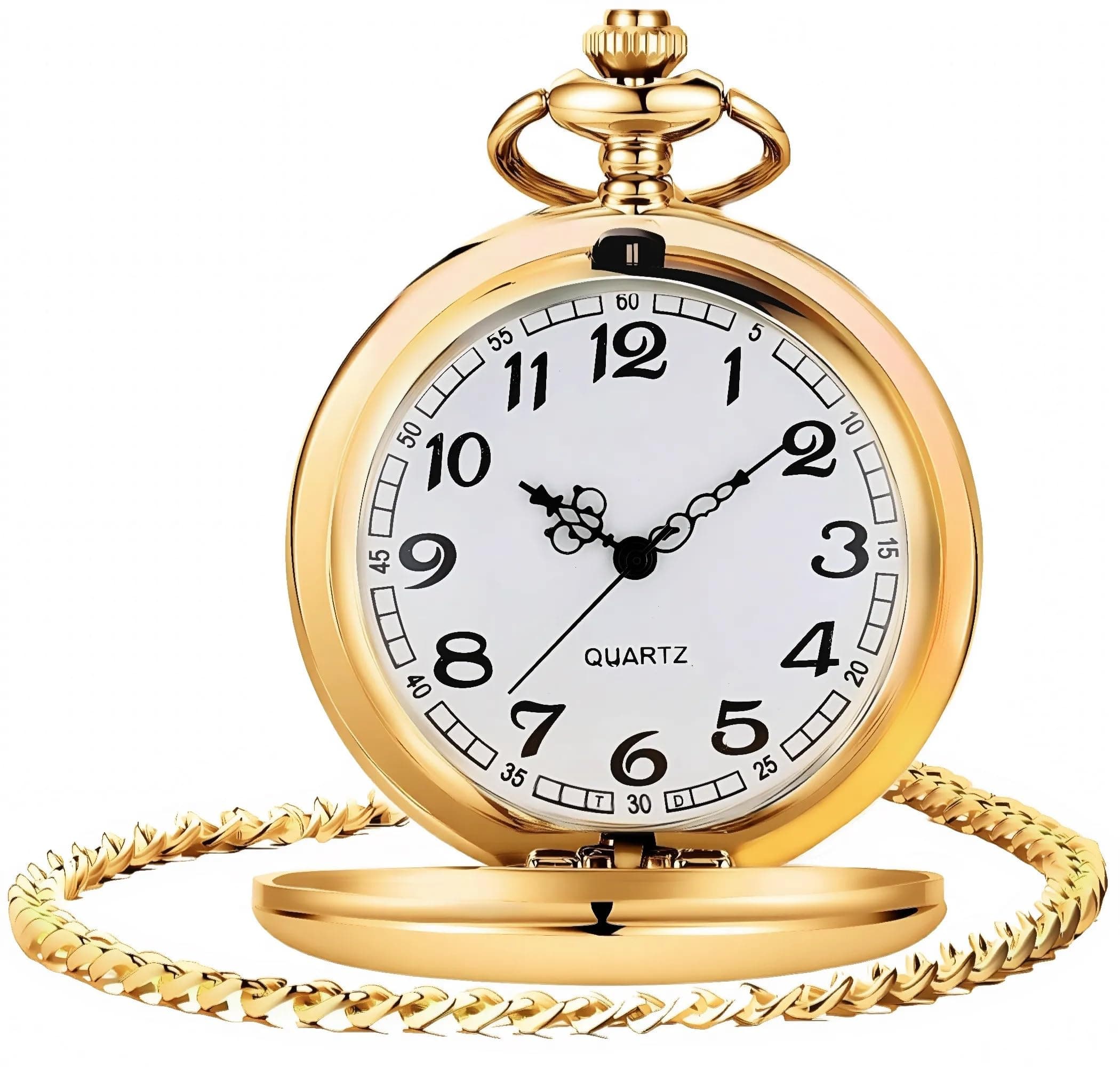 Smooth Vintage Pocket Watch with Chain, Arabic Numerals Scale Mens Watch Christmas Graduation Birthday Gifts Fathers Day