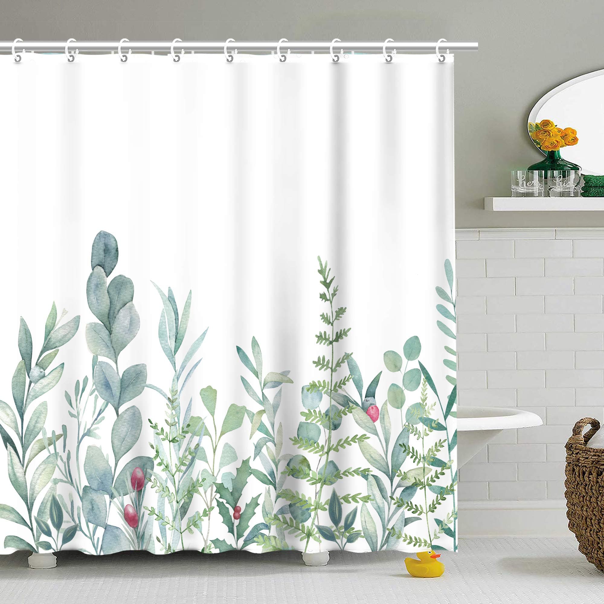 Stacy Fay Plant Shower Curtain Botanical Succulent Green Watercolor Leaves with 12 Hooks Eucalyptus Floral Pattern Fern Nature Bath Curtain for Bathroom Decor (72x72)