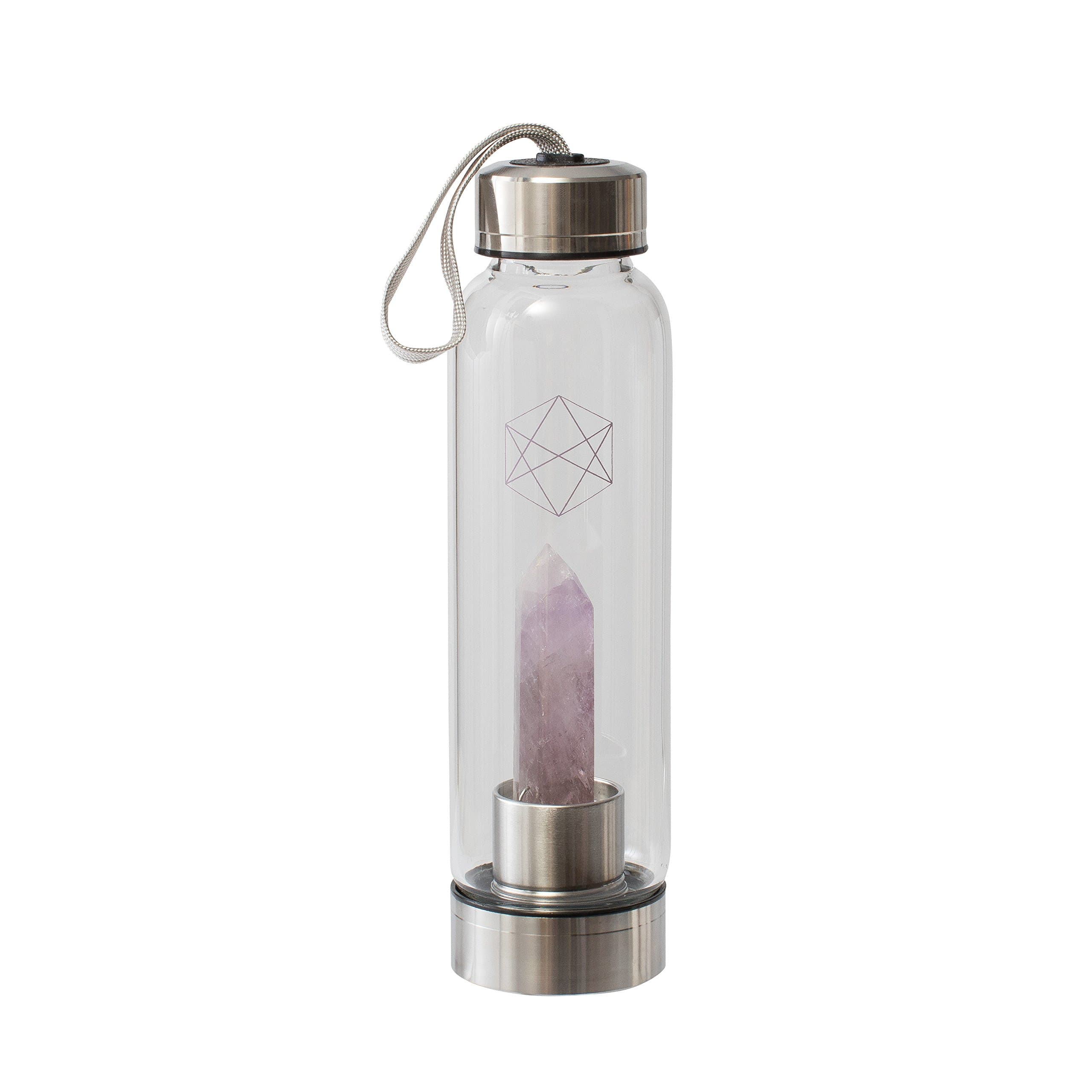Lifestyle Products Glass Water Bottle, All Natural Crystals and Gem Stones, Includes Protective Neoprene Sleeve