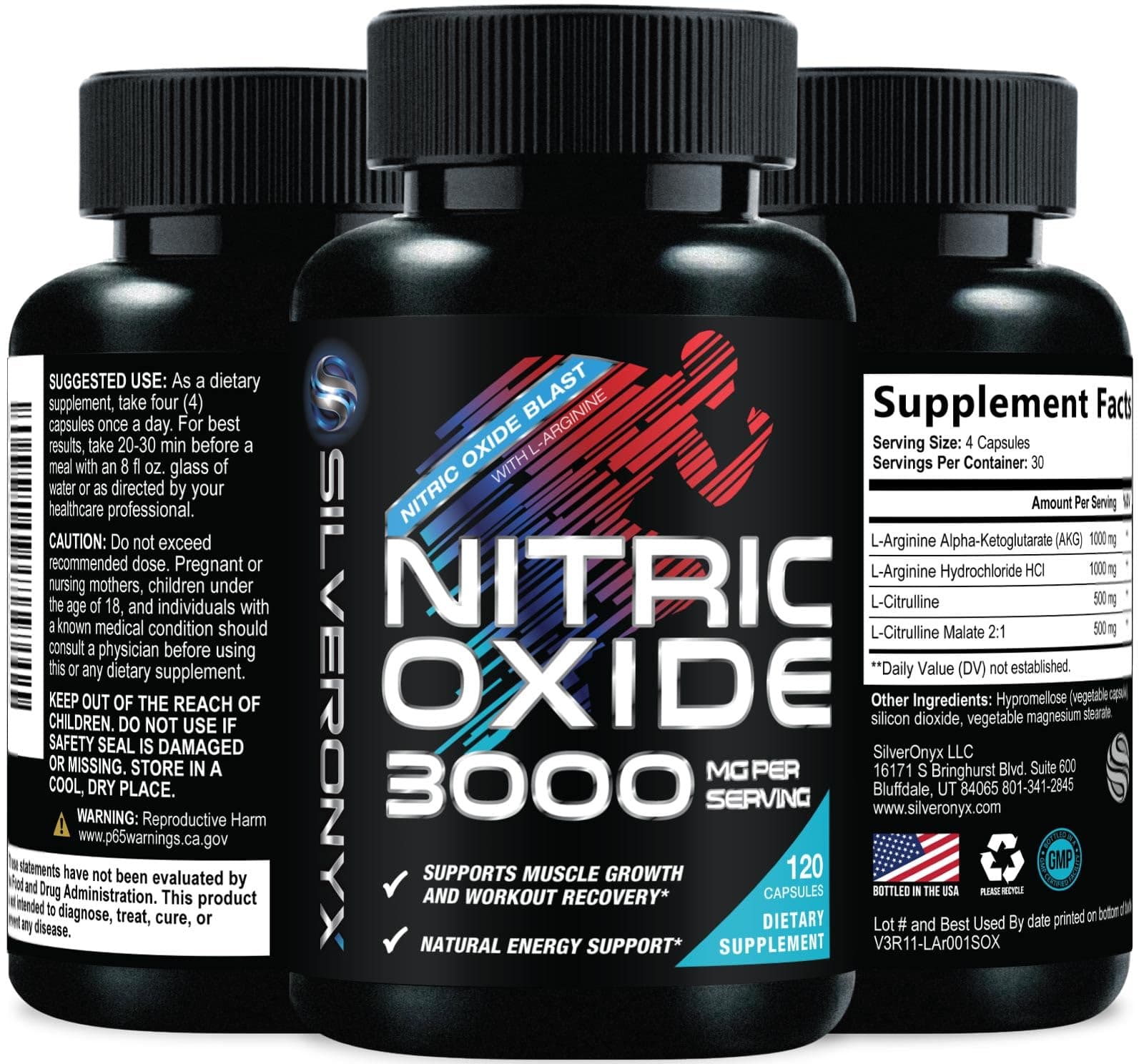 Extra Strength Nitric Oxide Booster - 3X Strength L-Arginine AKG & Citrulline Malate - Men & Women Premium Pre Workout Nitric Booster - Natural Energy & Muscle Support, Bottled in USA - 120 Capsules