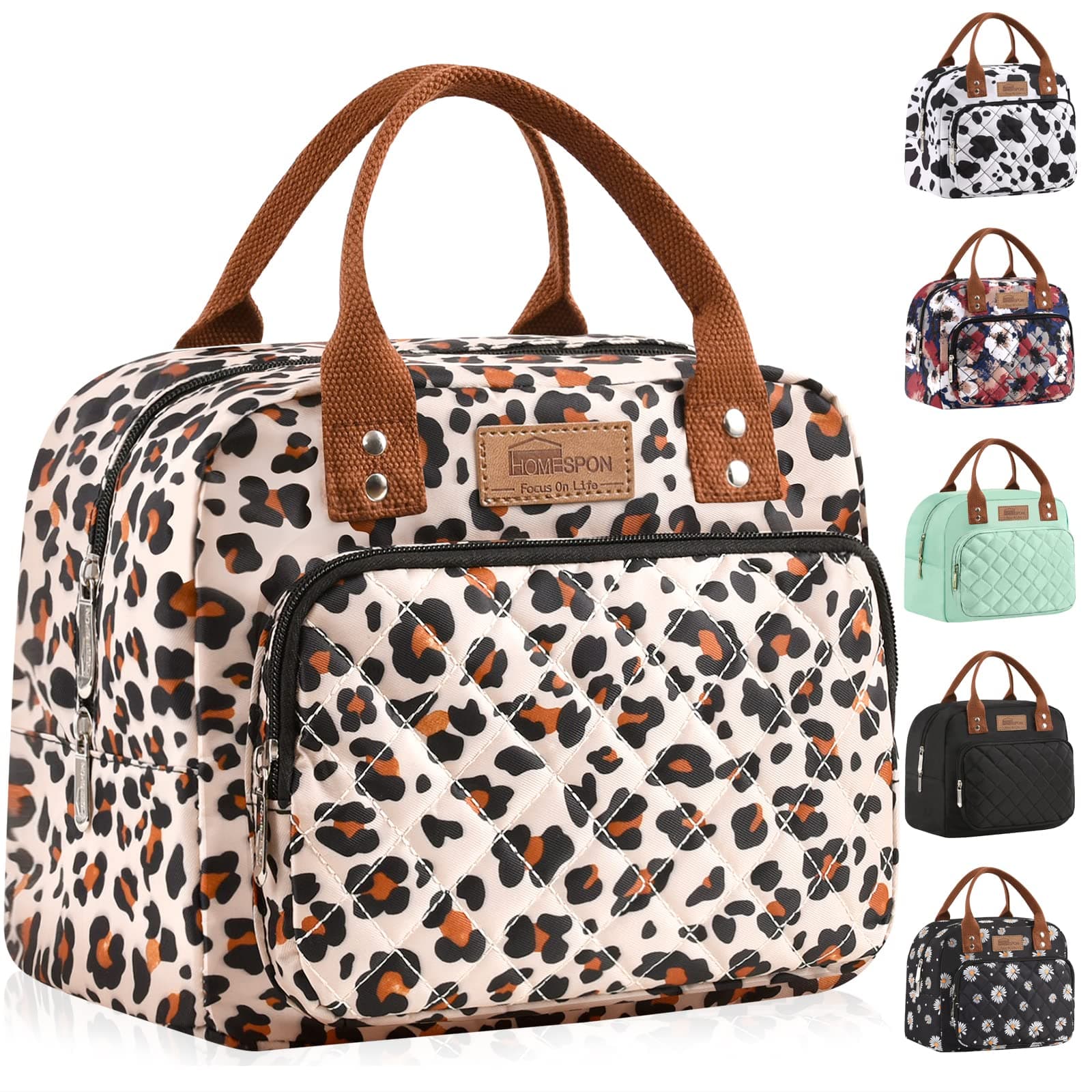 Buringer HOMESPON Lunch Bag for Woman Man Adults with Front Pocket Insulated Lunch Tote Lunch Box Container for Work Picnic or Travel(Leopard)