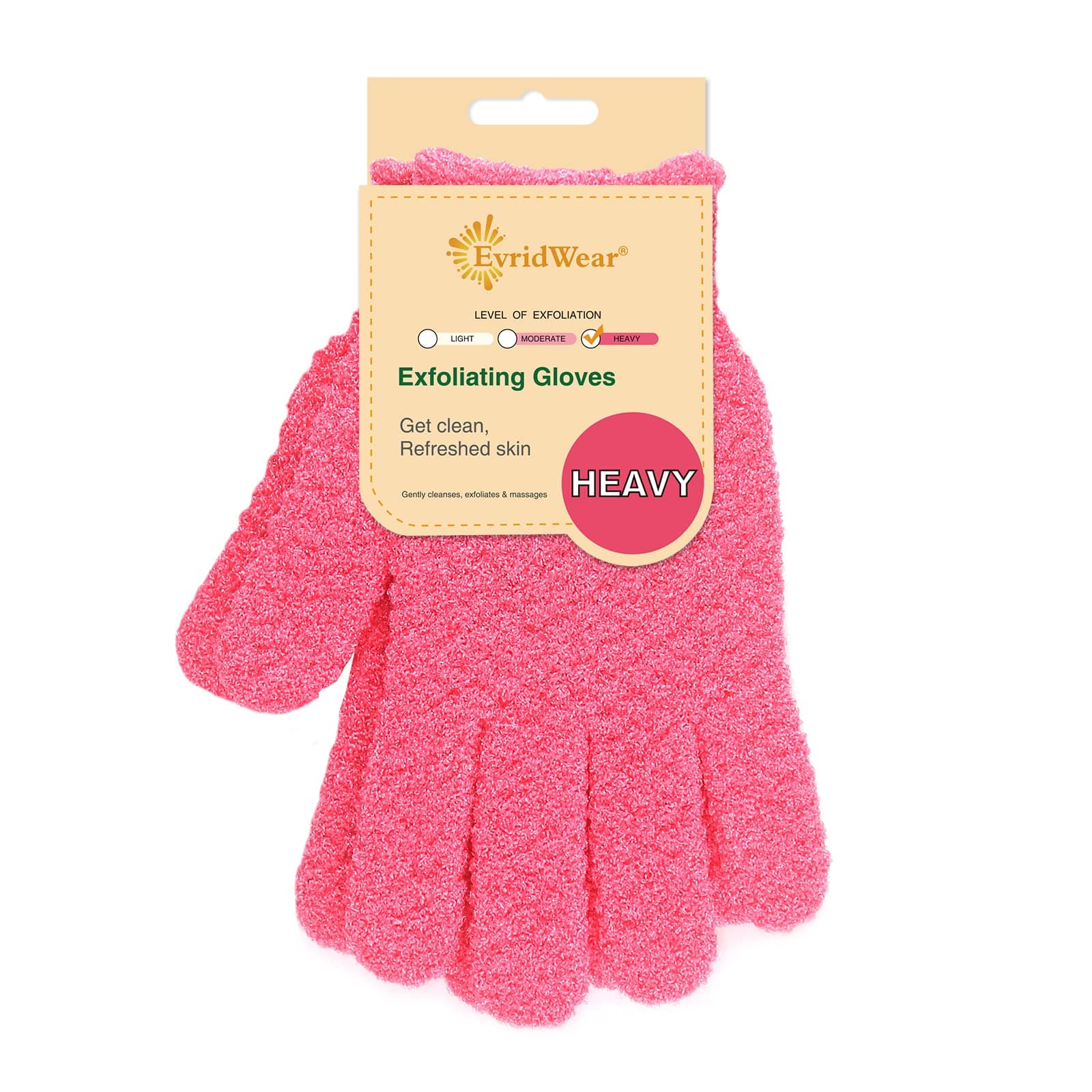 Evridwear Exfoliating Glove Shower Gloves Exfoliate Dead Skin for Dry Sensitive Skin No Irritation with Hanging Loop (Hot Pink Deep Exfoliation)