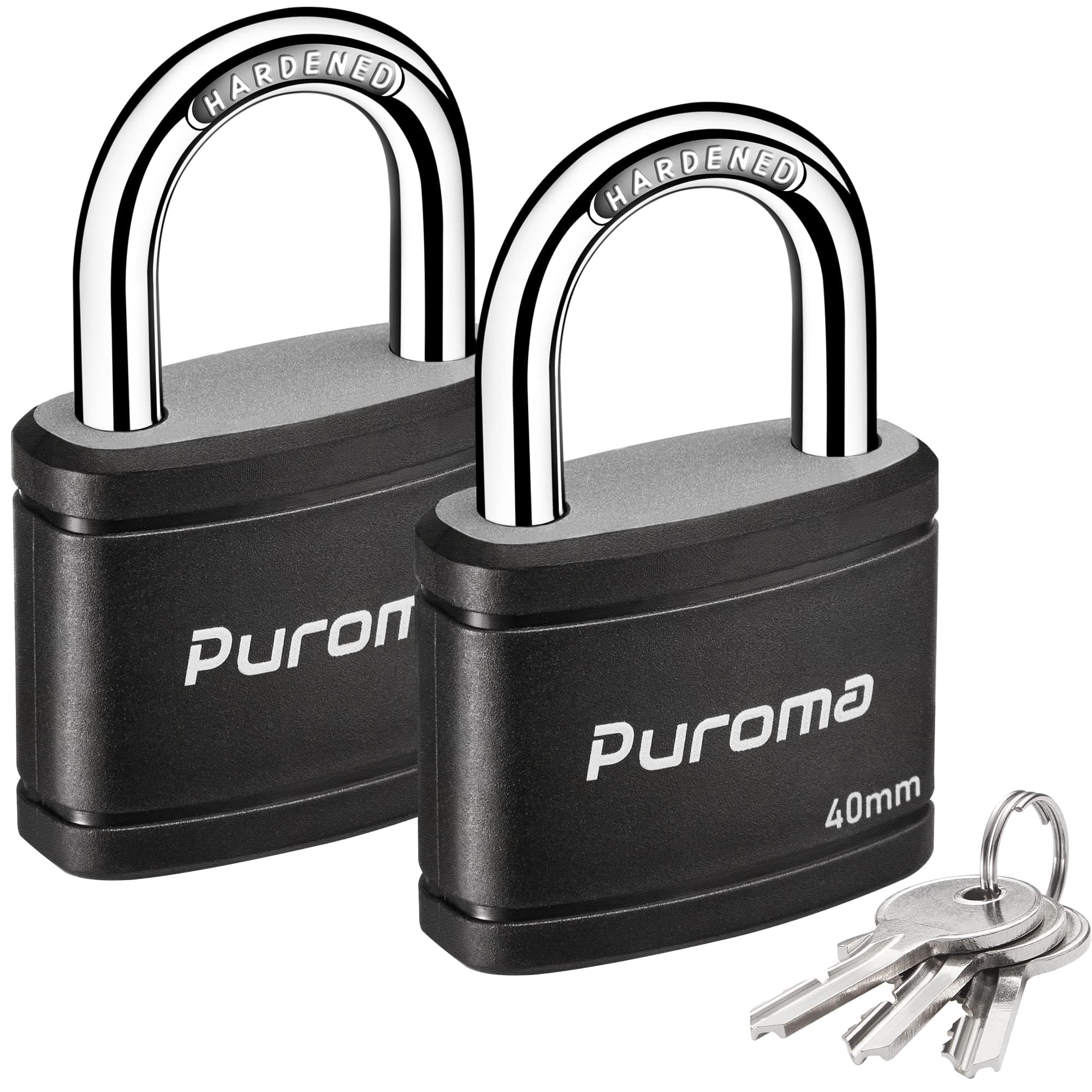 Puroma 2 Pack Keyed Padlock with 3 Keys Alike, 7/8 Inch Locker Lock 40mm Heavy-Duty Locks for Gate Fence Hasp Cabinet Toolbox School Gym Locker (Black)